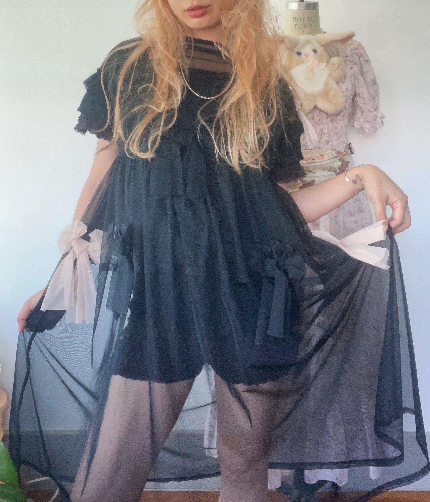 Black Sheer Ribbon Dress