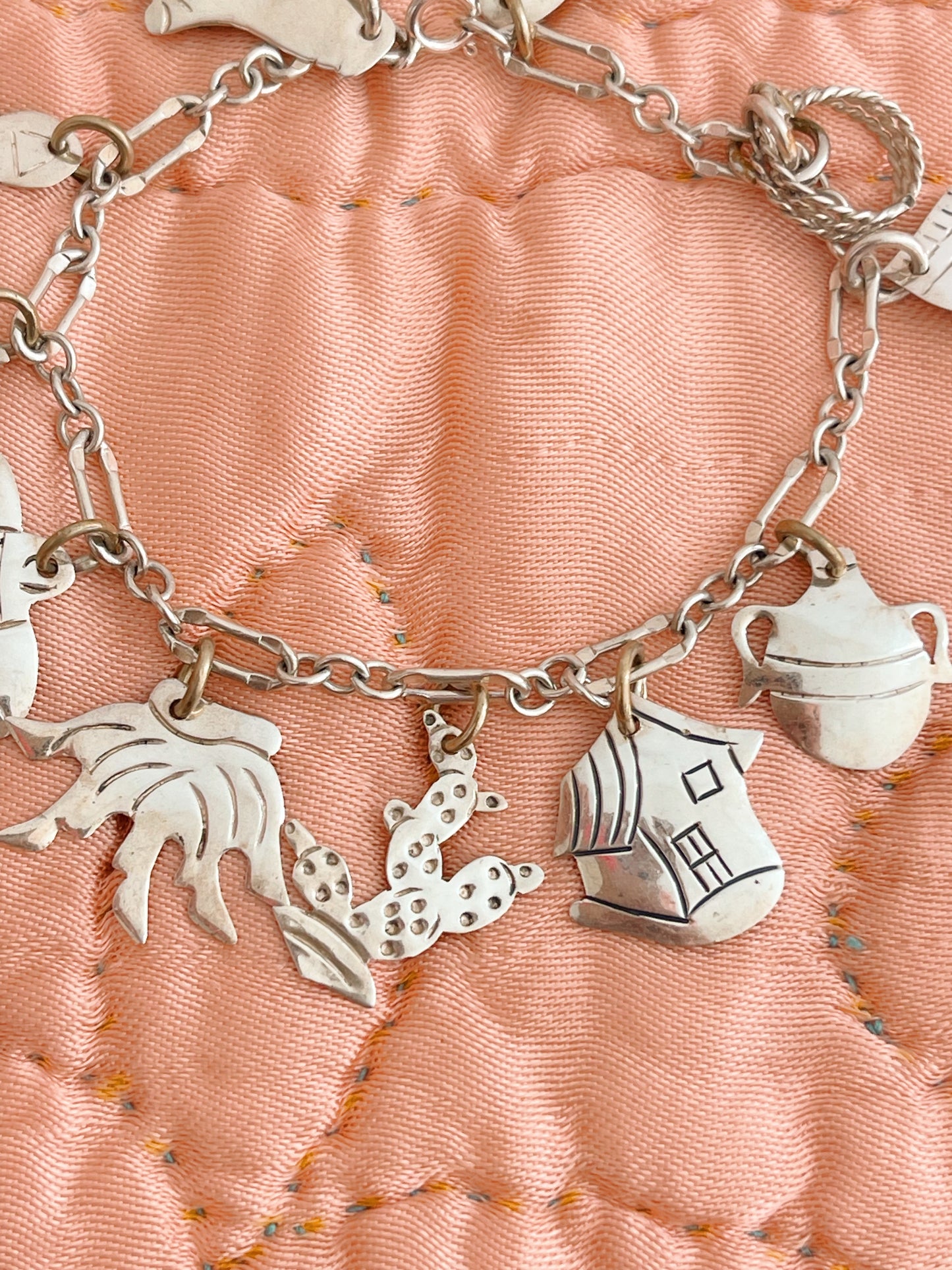 Vintage Mexican Silver Charms Bracelet