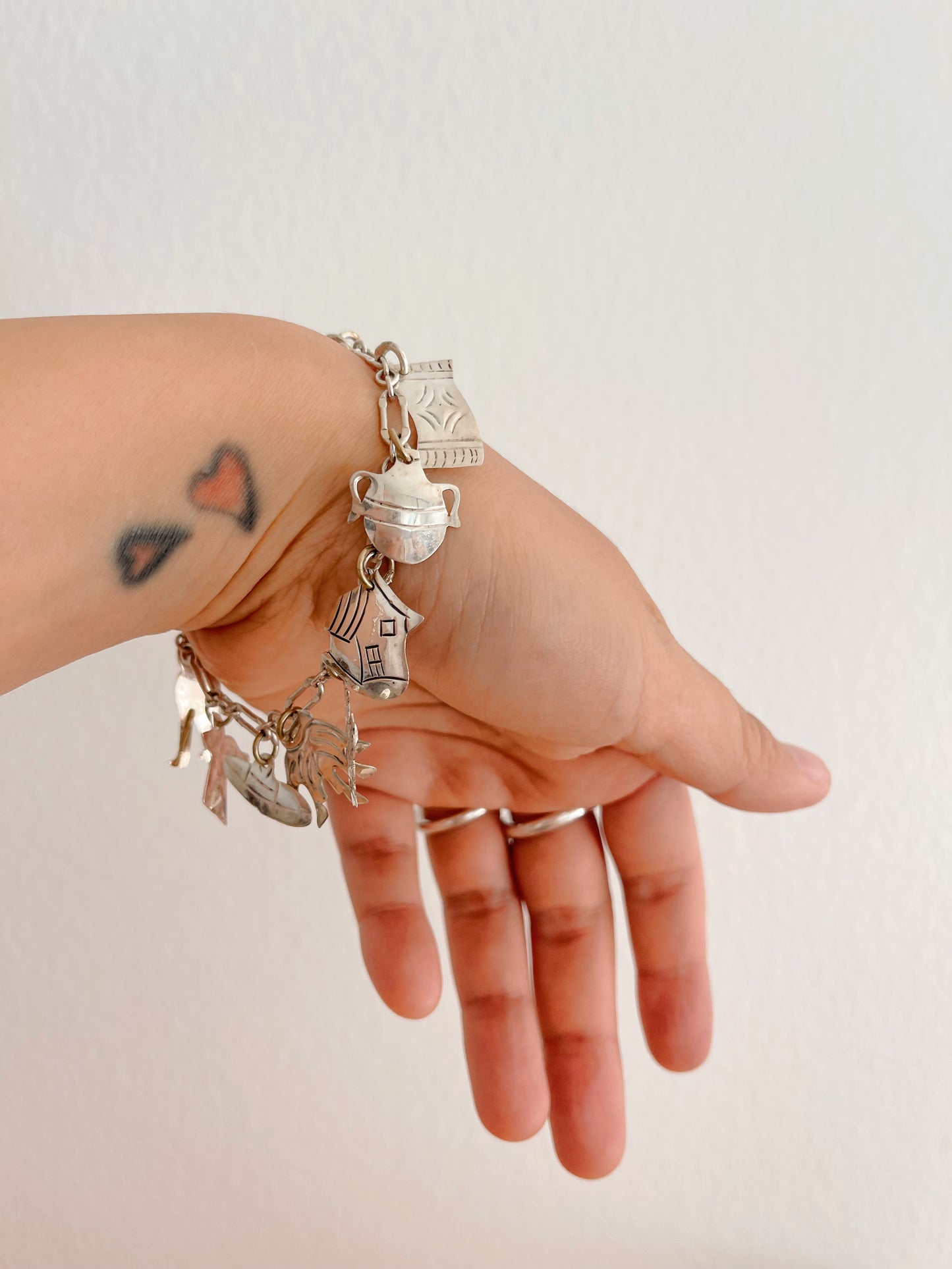 Vintage Mexican Silver Charms Bracelet