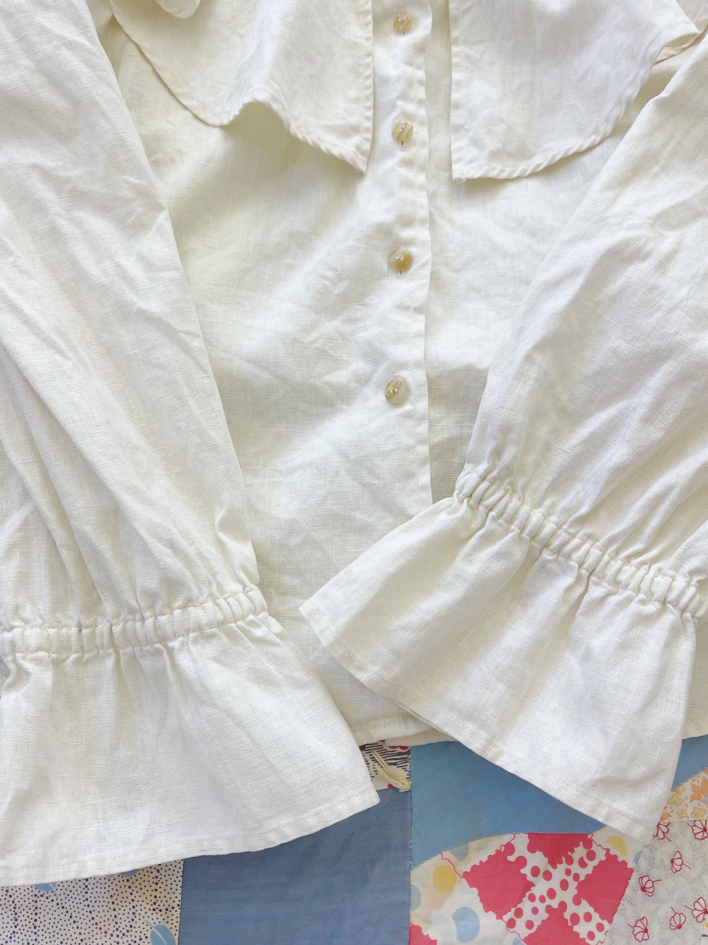 Vintage Cotton Linen Big Collar Frill Blouse