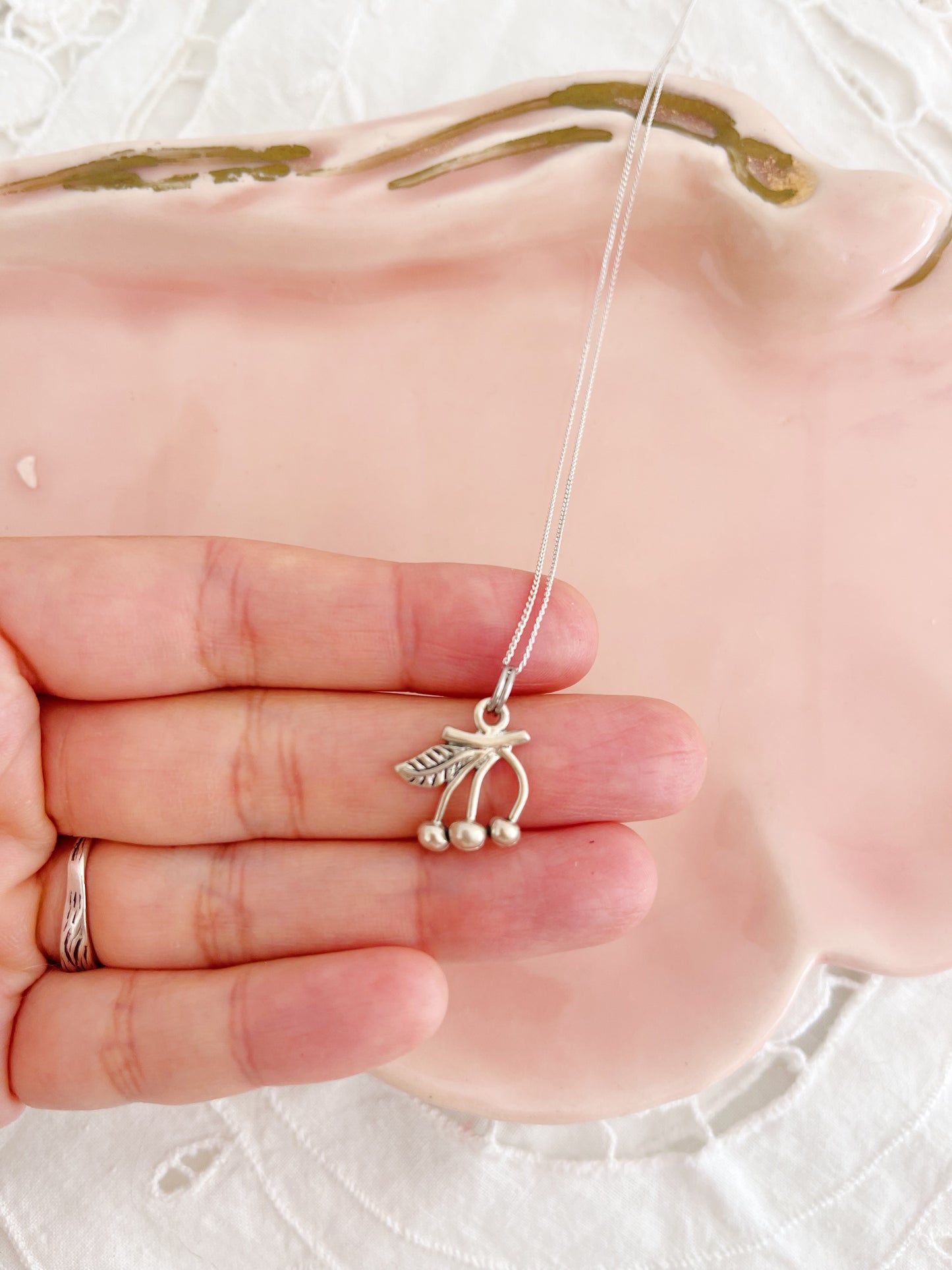 Vintage Tiny Cherry Silver Pendant.