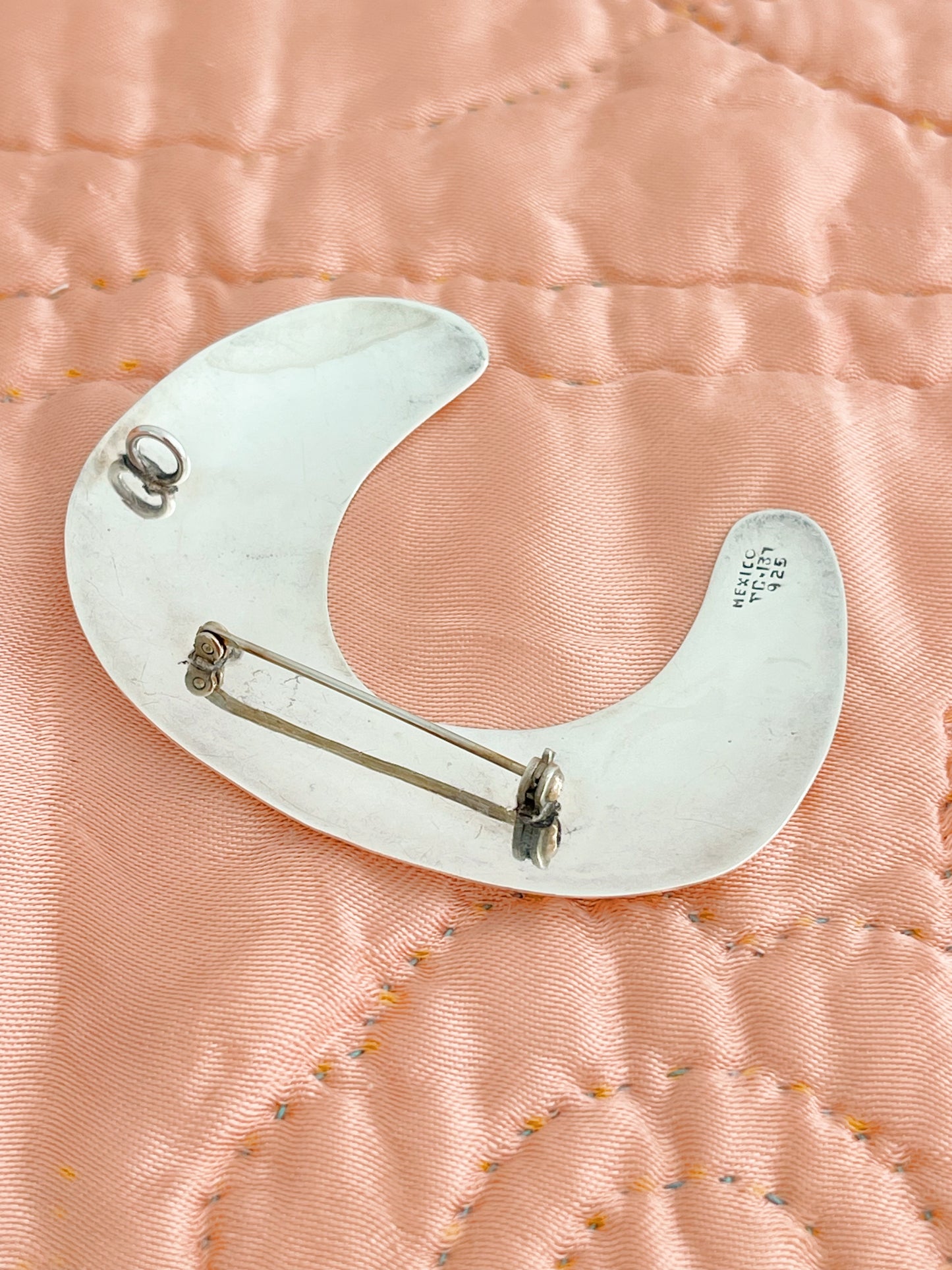 (Vintage Huge Moon Silver Brooch with Necklace
