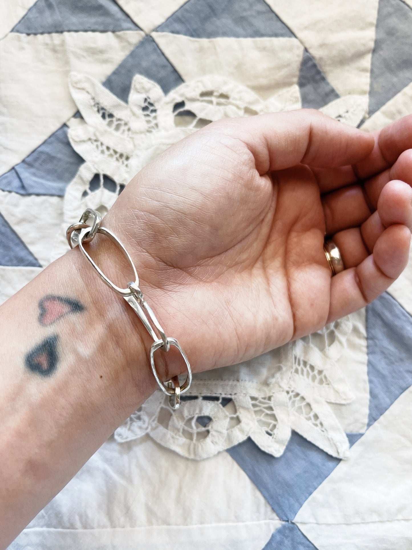 Vintage Hammered Silver Chain Bracelet