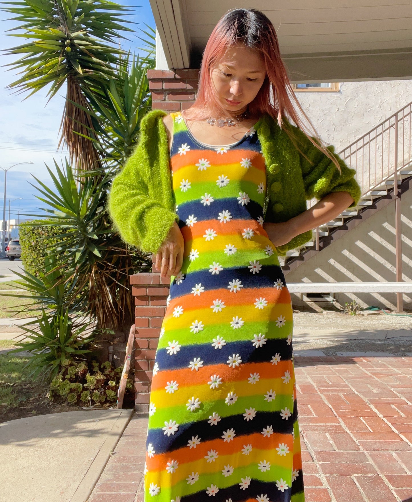 1980s Flowers Long Dress