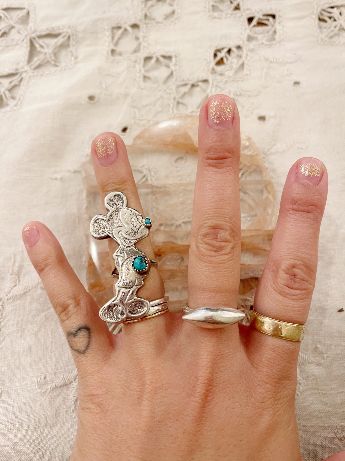 Old Navajo Mickey With Turquoise Ring