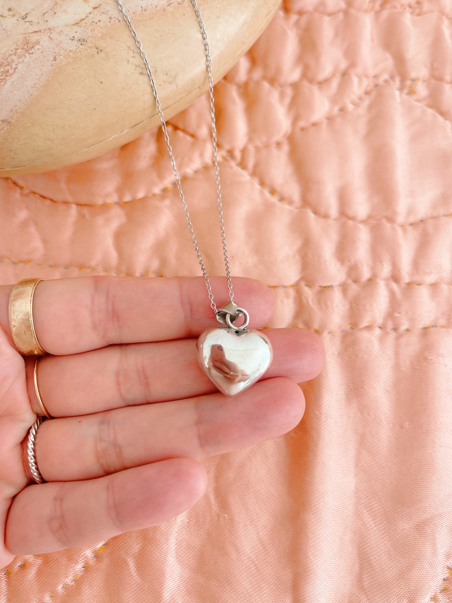 Vintage Puffy Heart Charm Necklace