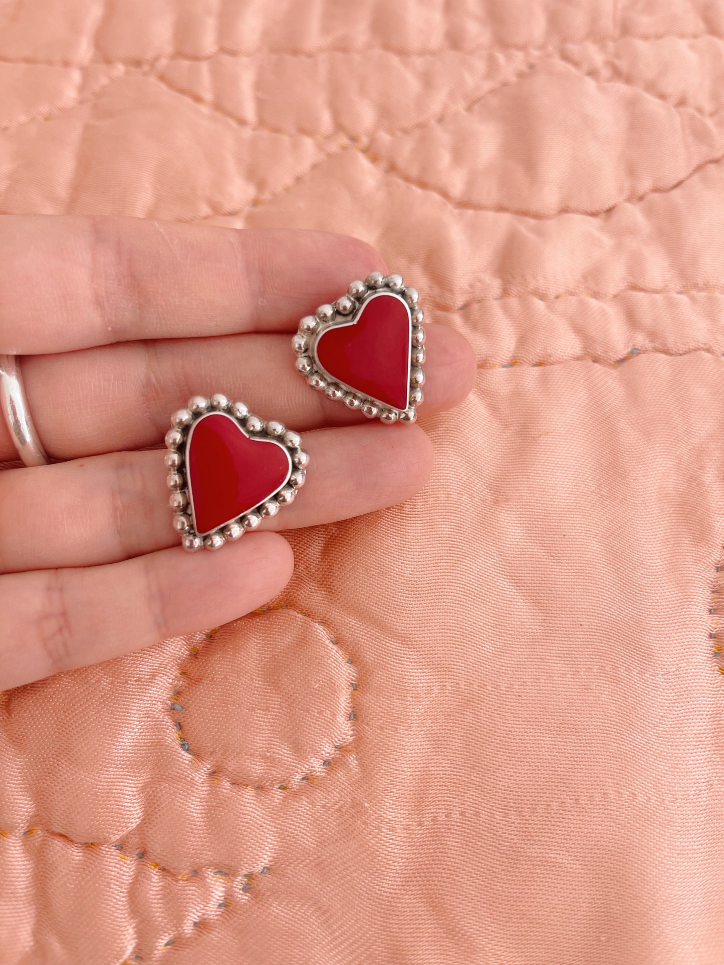 Vintage Jasper Heart Silver Pierce