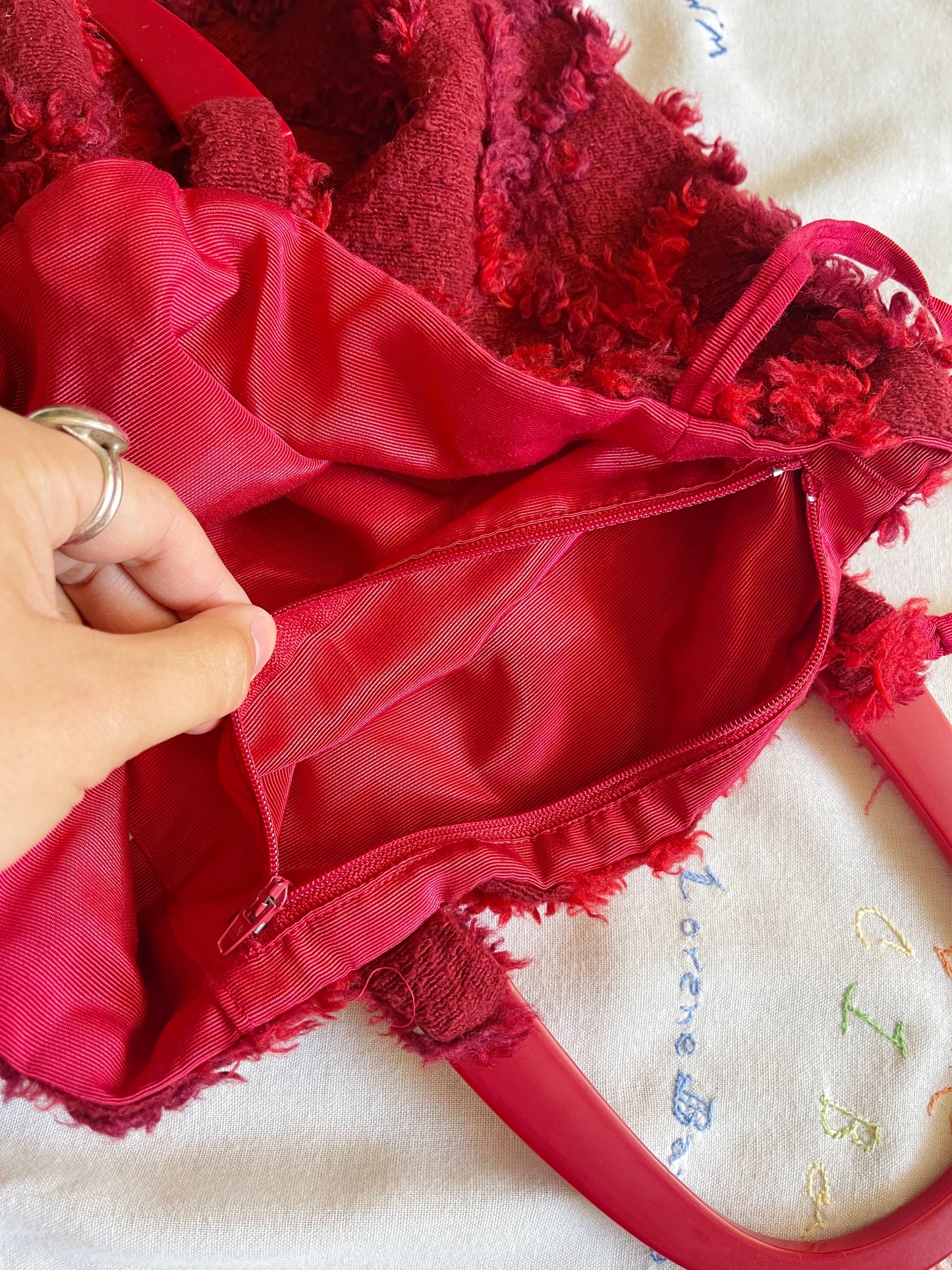Vintage Chenille Fabric Handbag