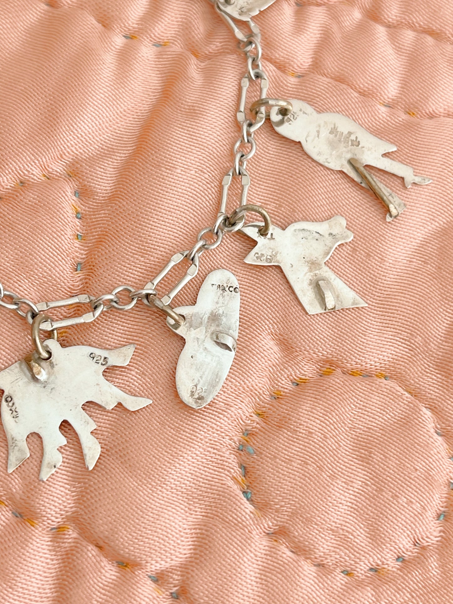 Vintage Mexican Silver Charms Bracelet