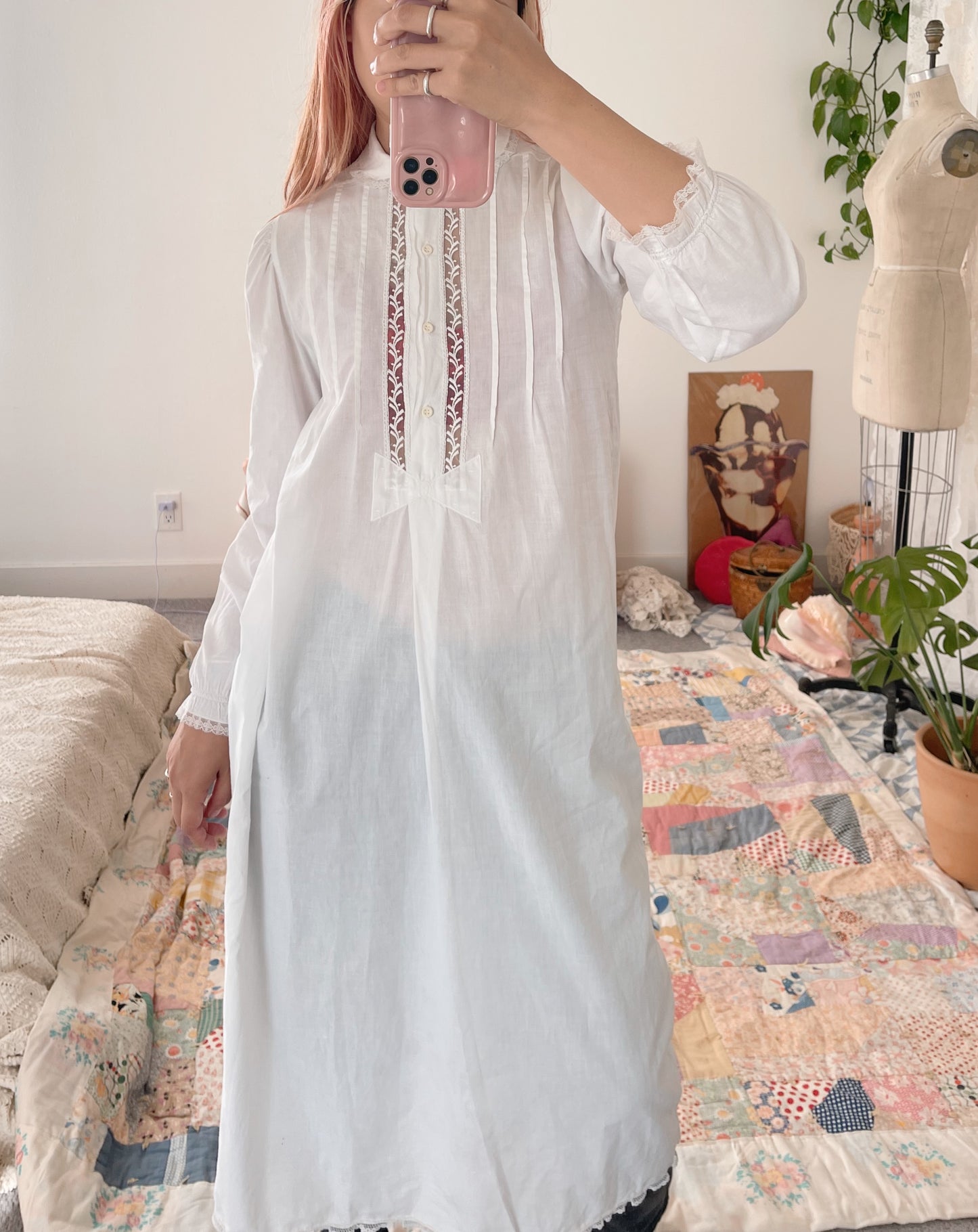 Vintage Cotton Ribbon Long Dress