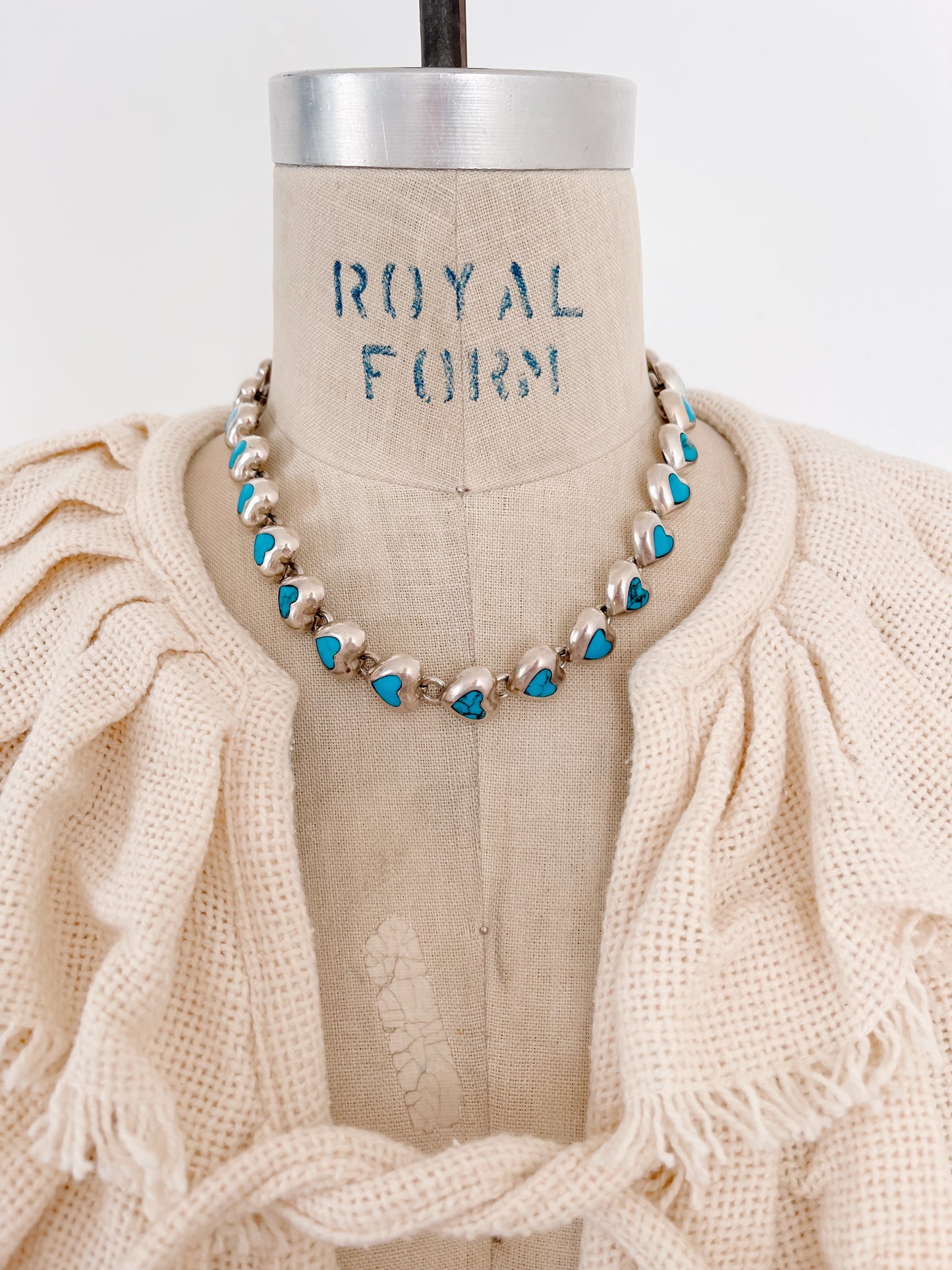 Vintage Turquoise Hearts Choker Necklace