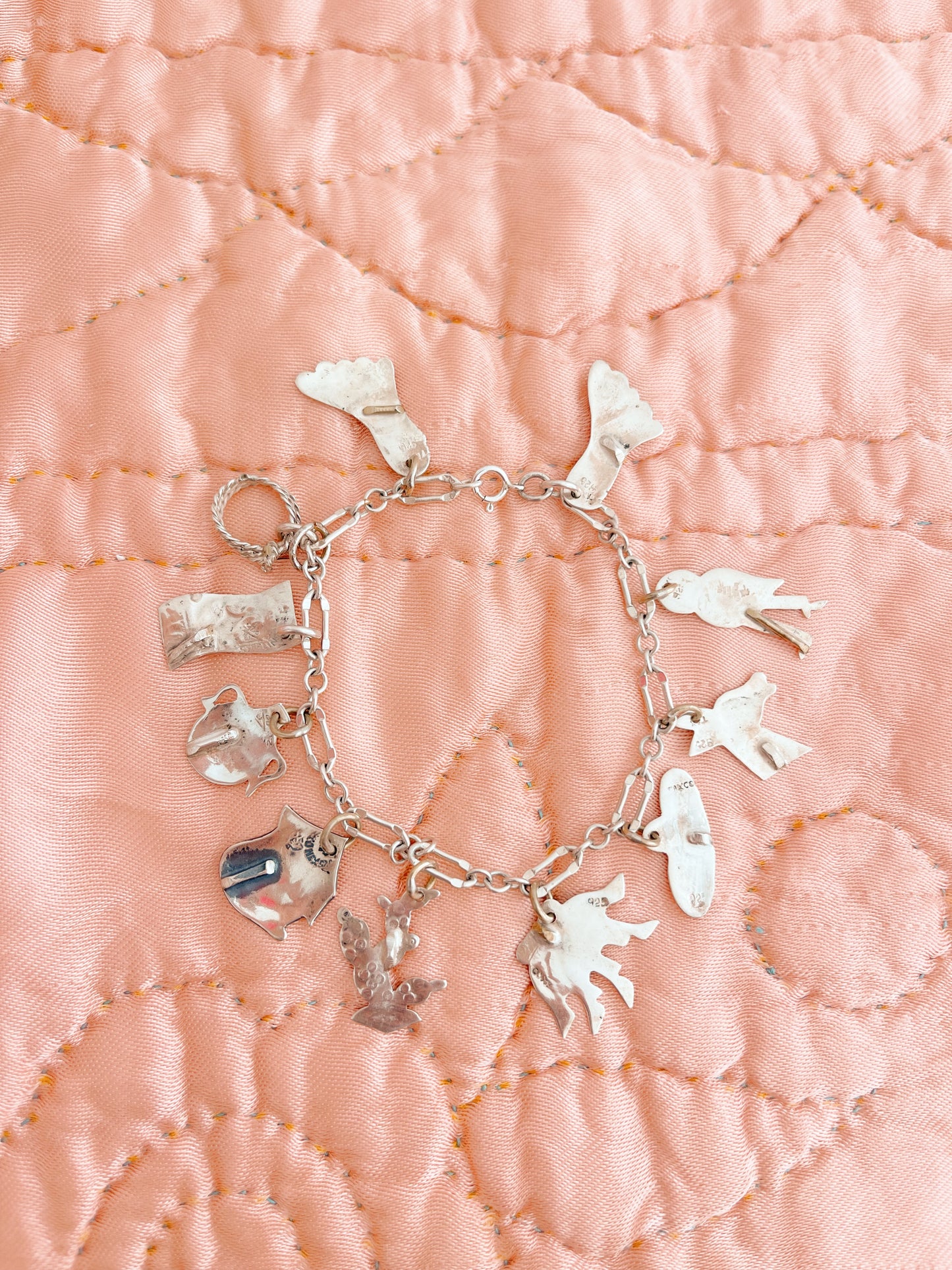 Vintage Mexican Silver Charms Bracelet