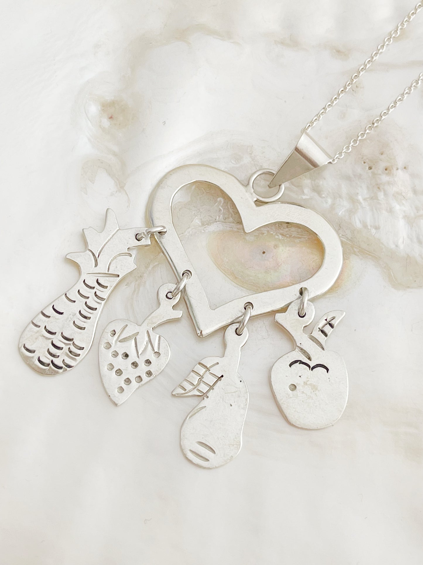 1980’s Heart & Fruits Silver Necklace.