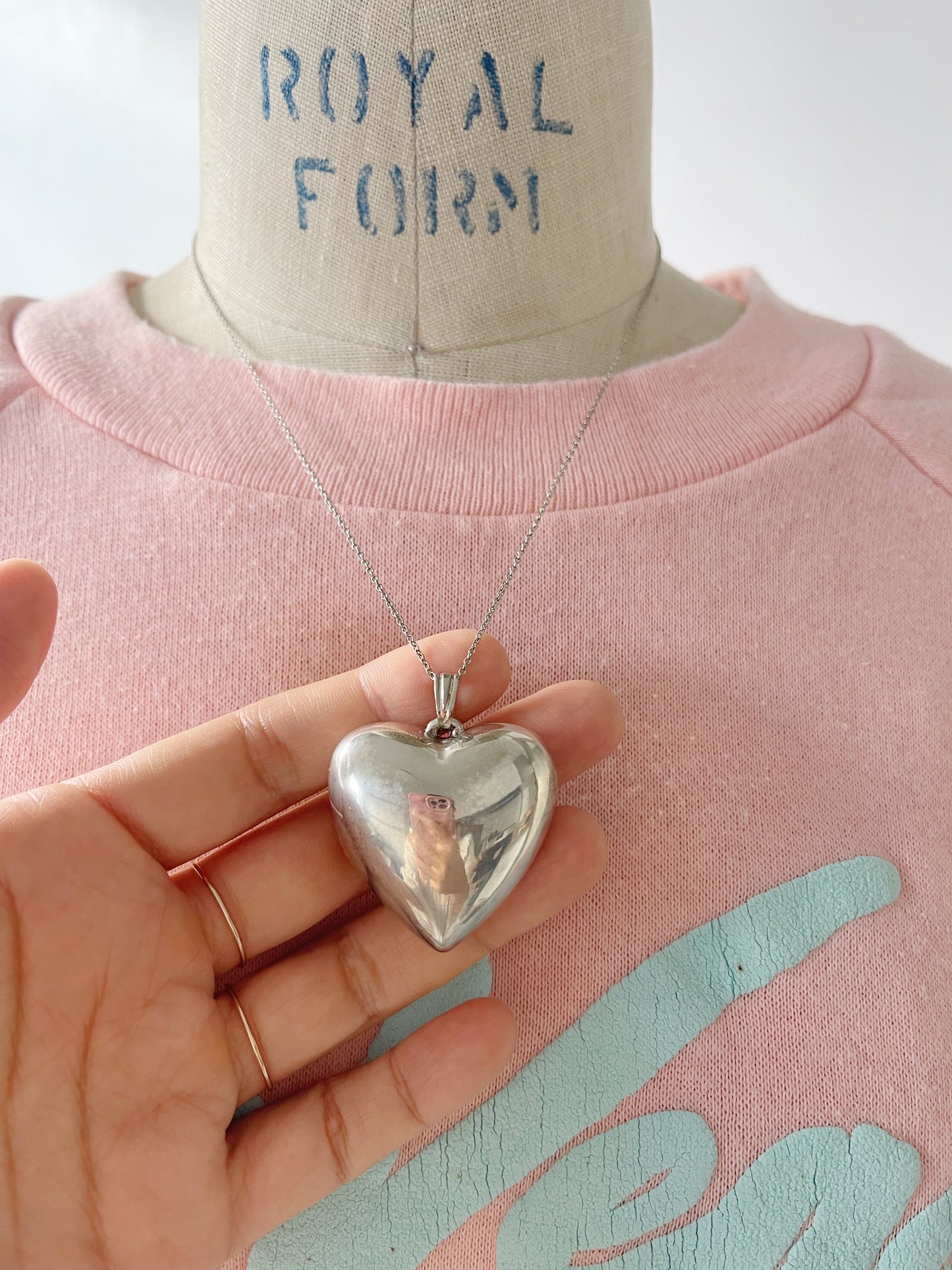 Vintage Large Puffy Heart Charm Necklace