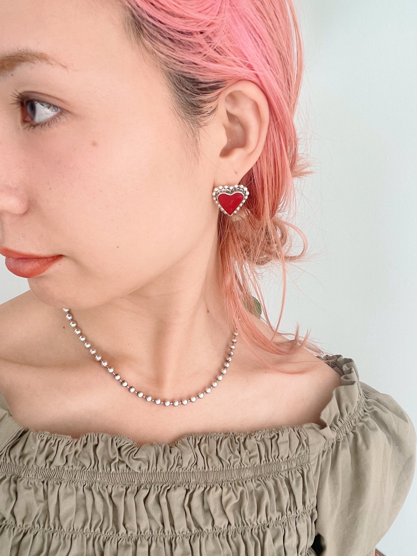 Vintage Jasper Heart Silver Pierce