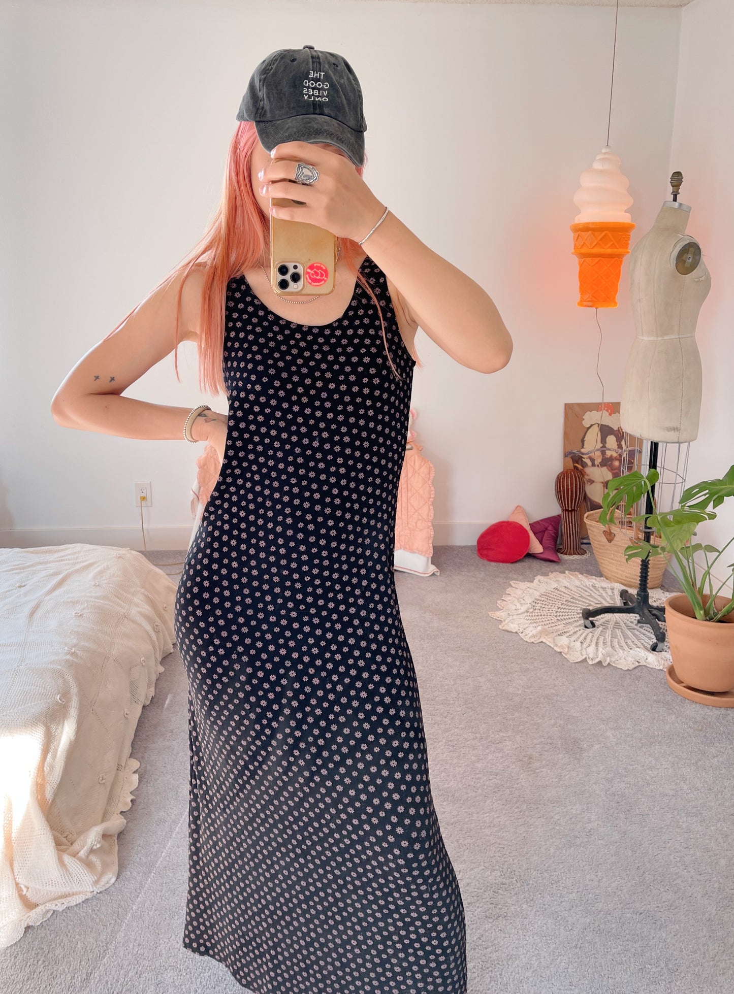 1990s Tiny Flowers Long Dress
