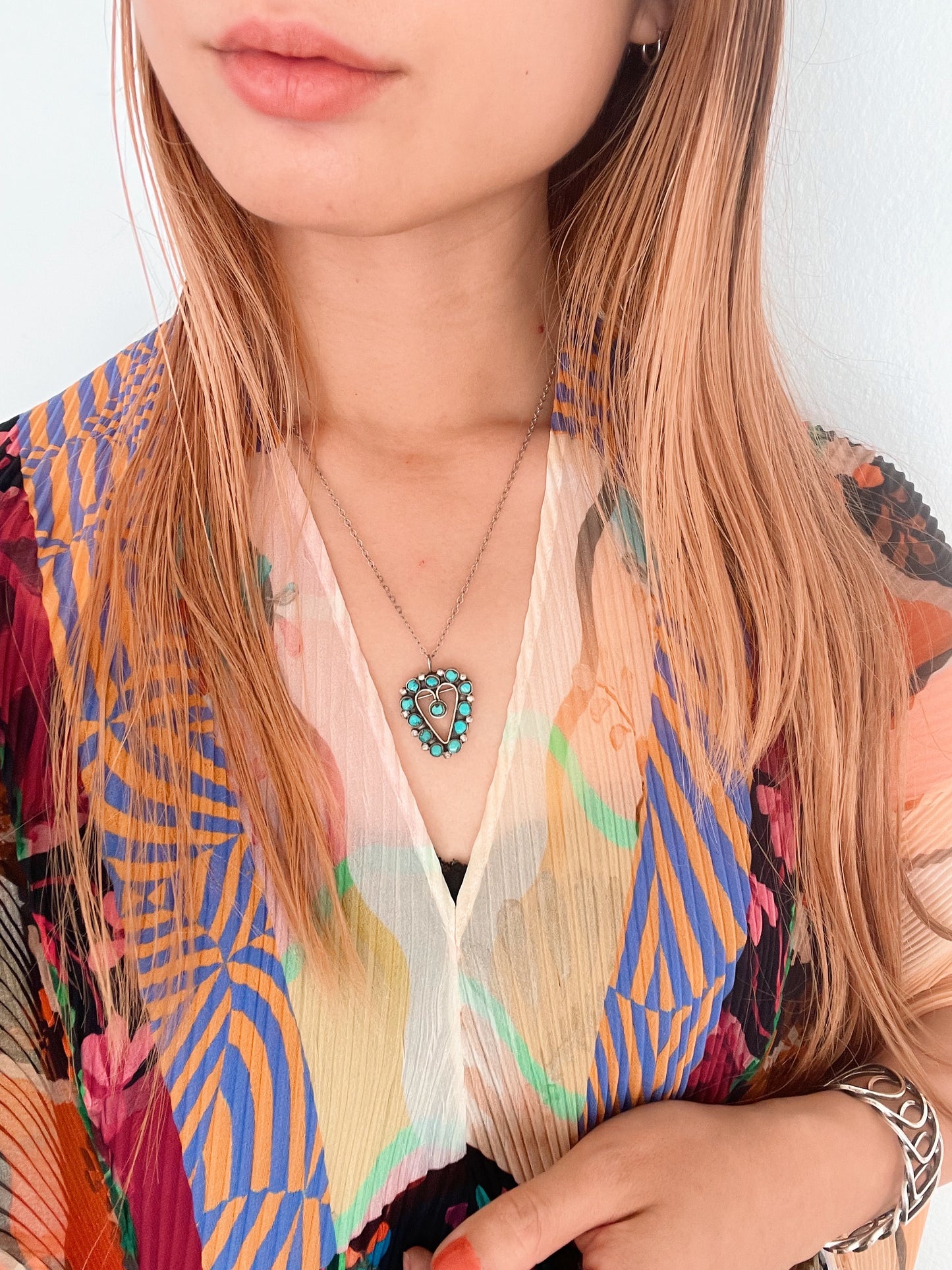 1970’s Turquoise Heart Pin & Necklace.