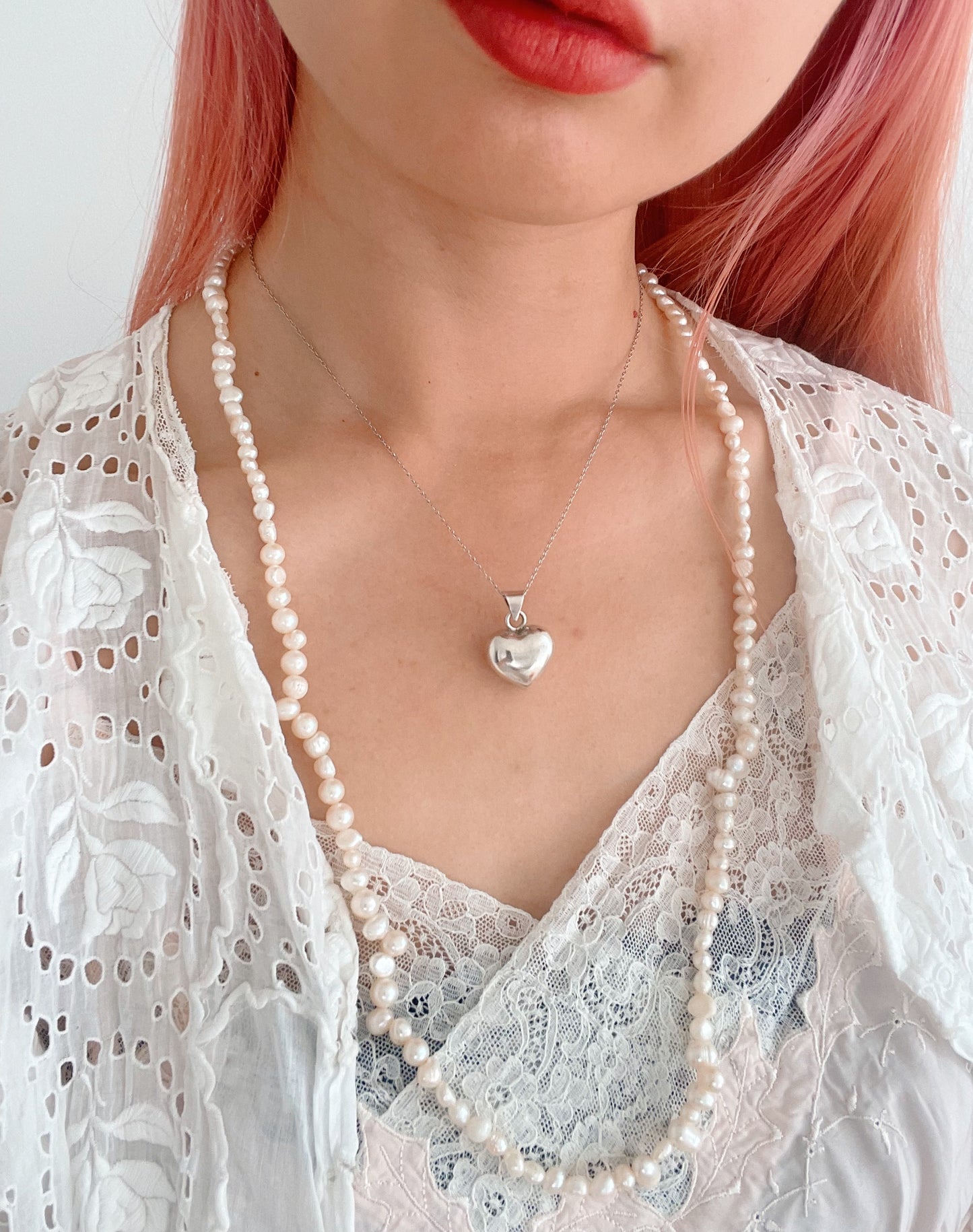 Vintage Puffy Heart Charm Necklace