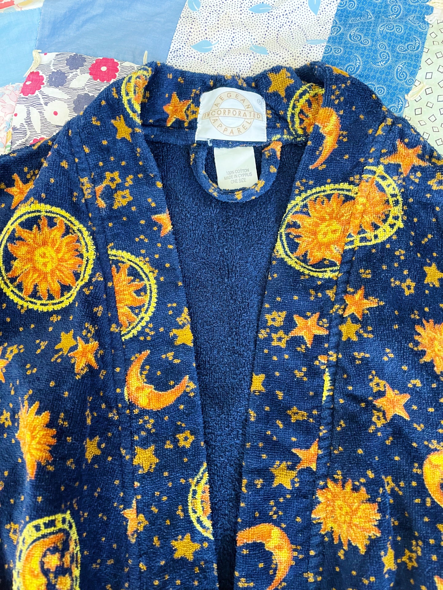 1990s Moon and Sun Cotton Long Robe