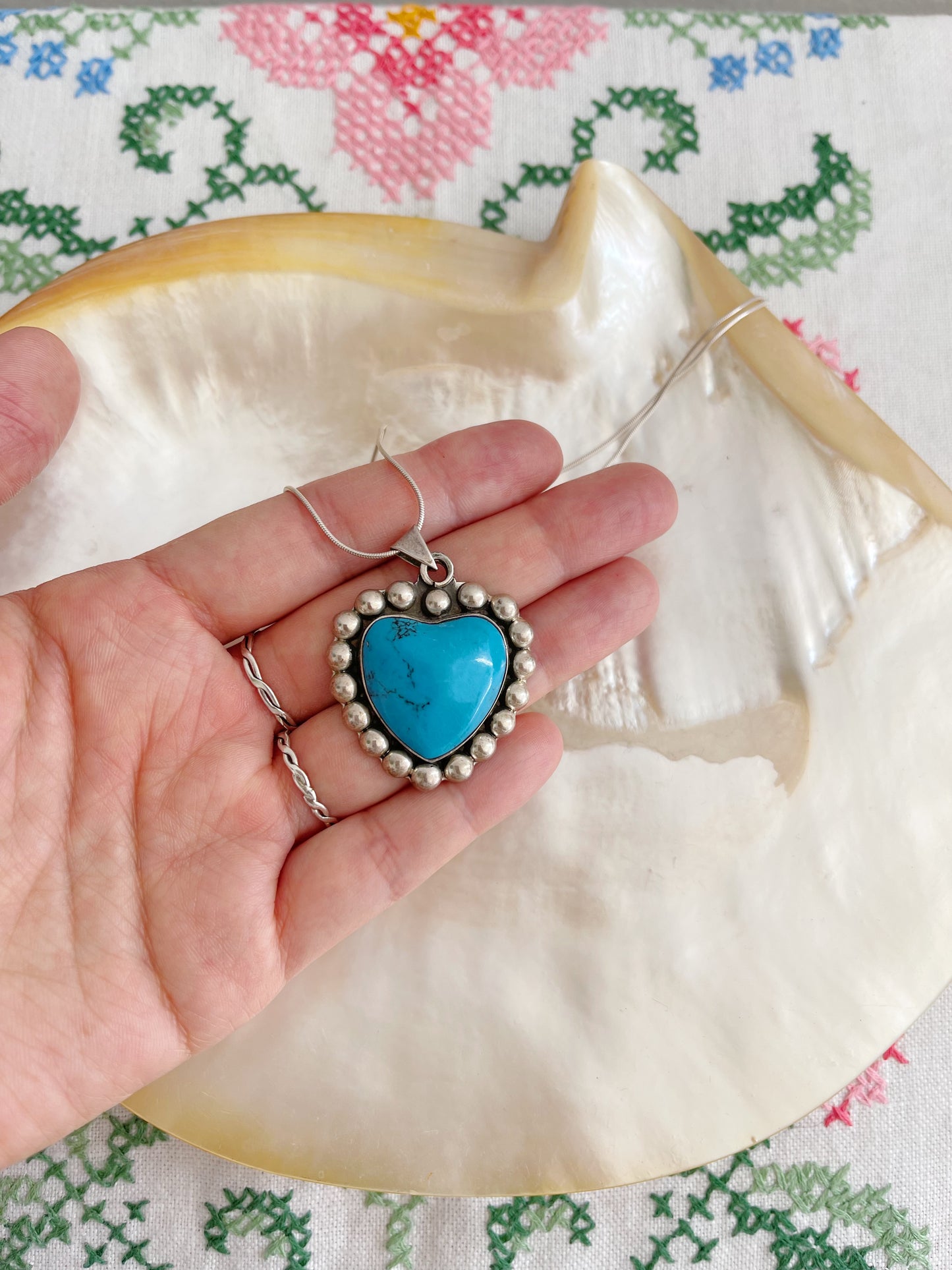 1980‘s Turquoise Heart Silver Pendant.