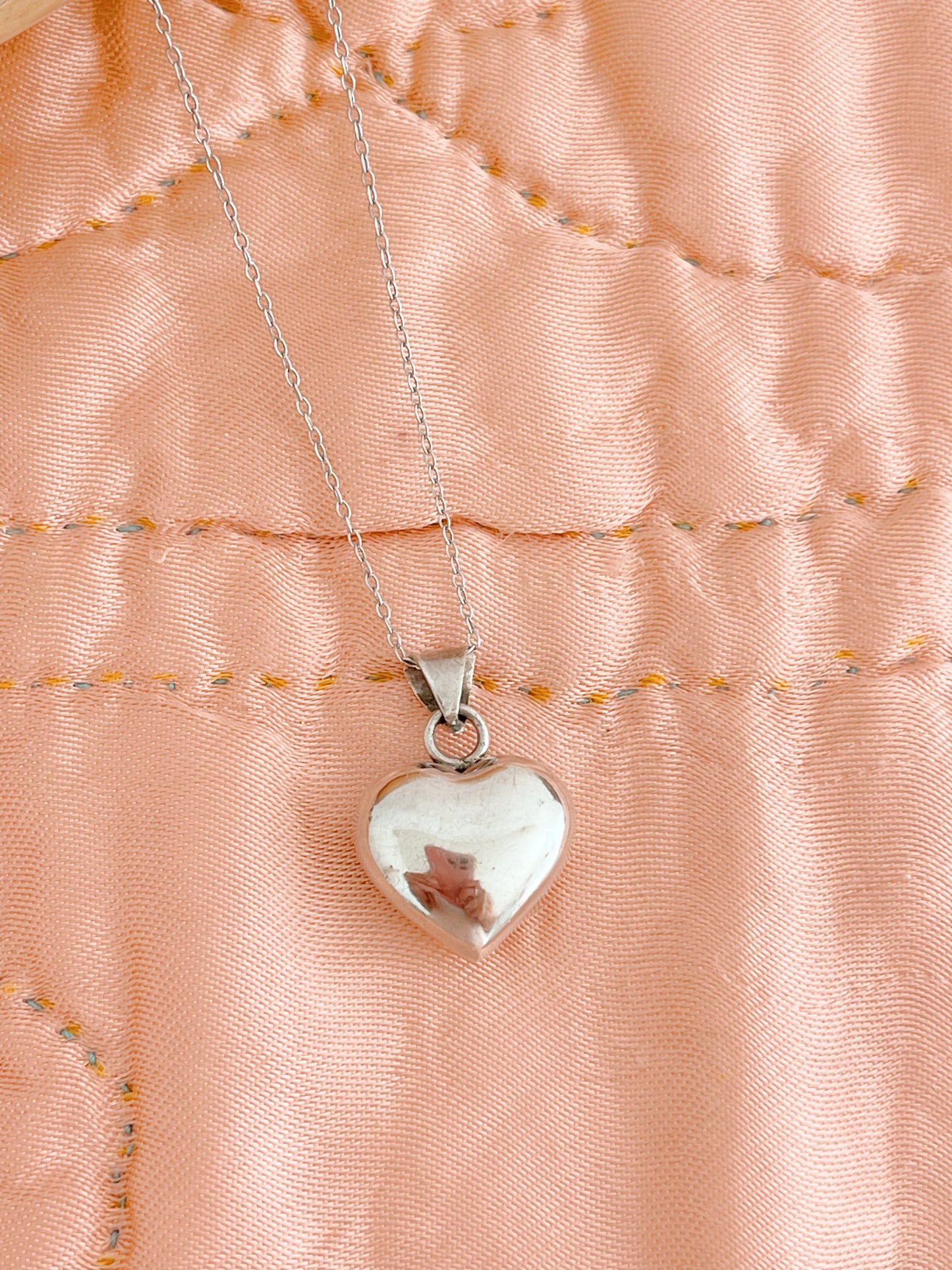 Vintage Puffy Heart Charm Necklace