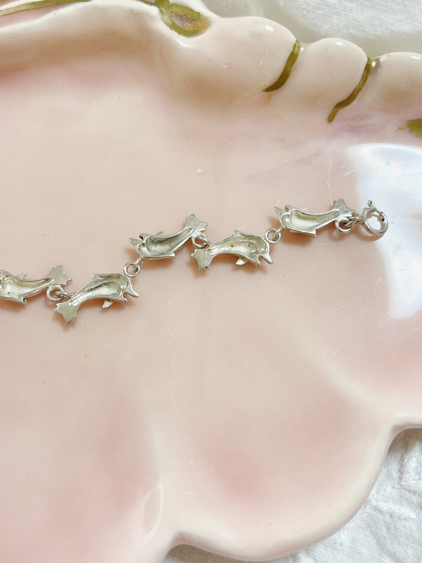 Vintage Dolphin Charm Silver Bracelet