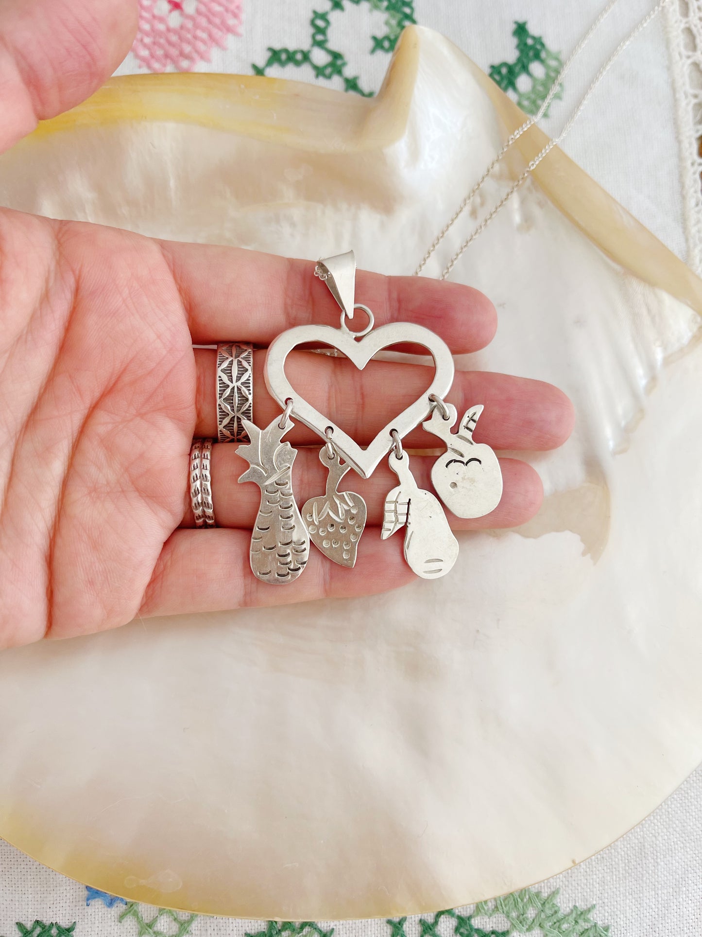 1980’s Heart & Fruits Silver Necklace.