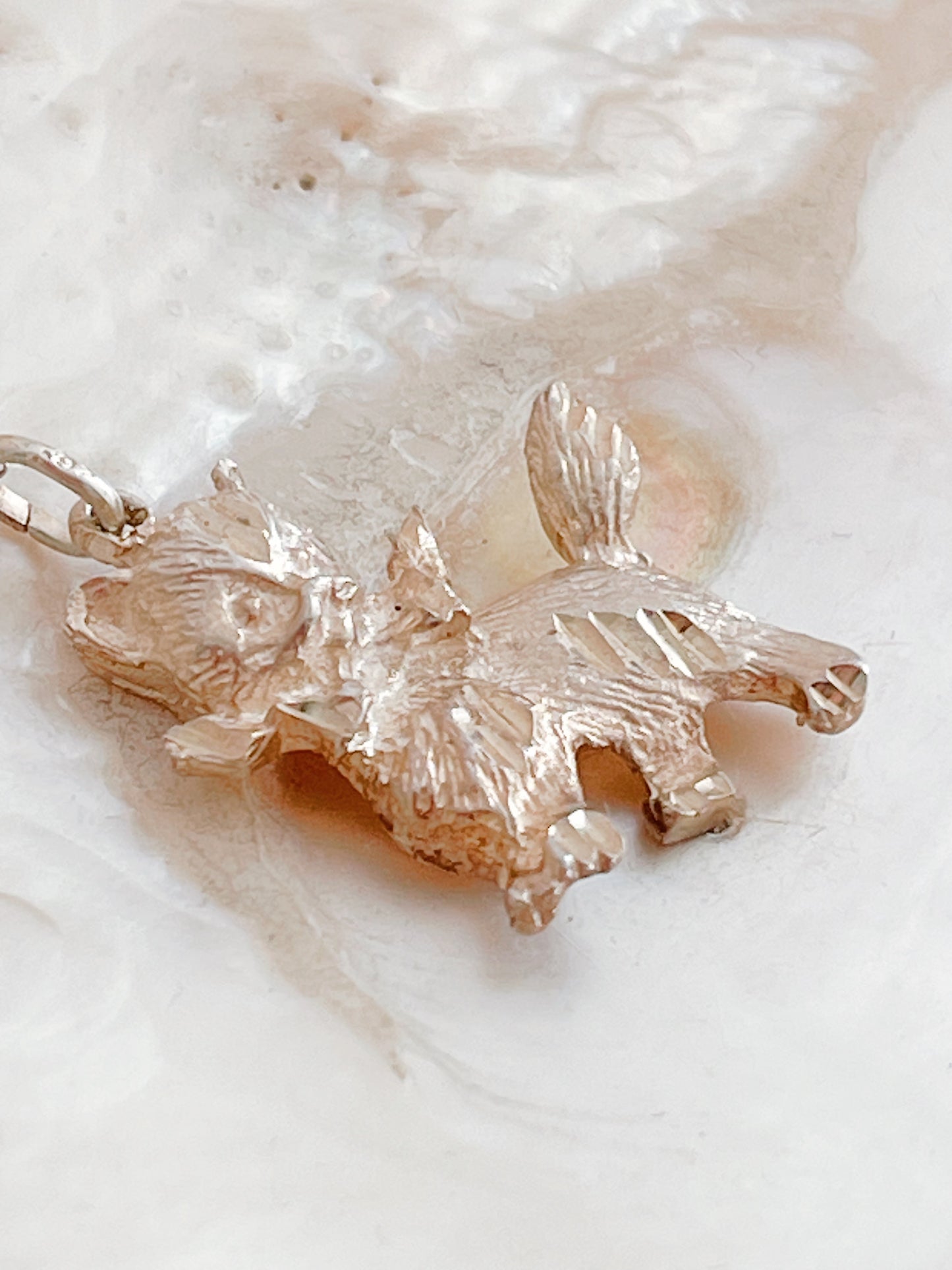 Vintage Diamond Cut Cat Silver Necklace