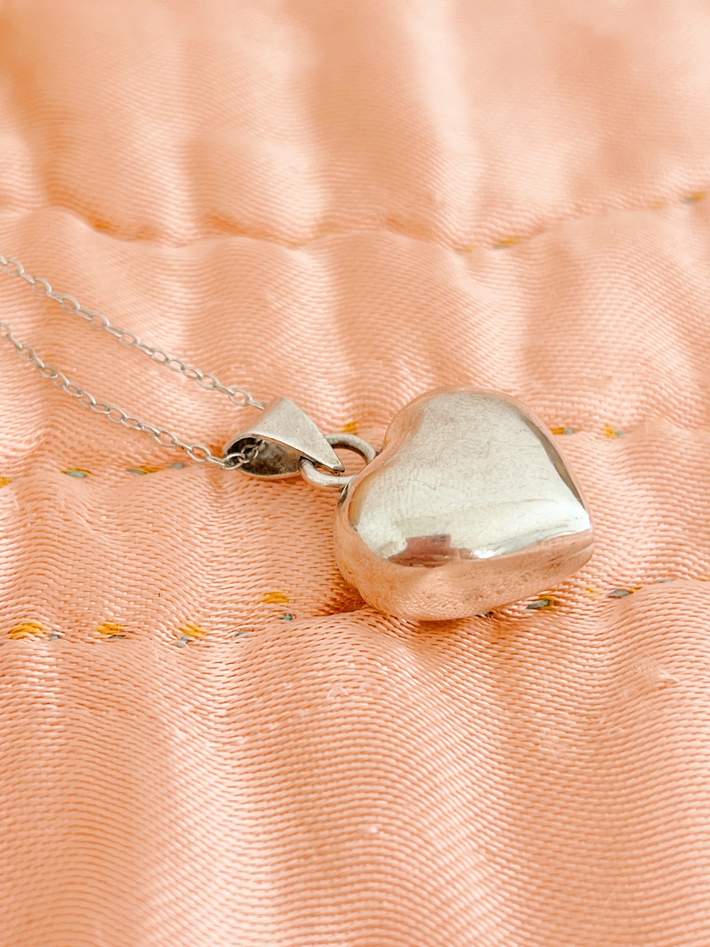 Vintage Puffy Heart Charm Necklace