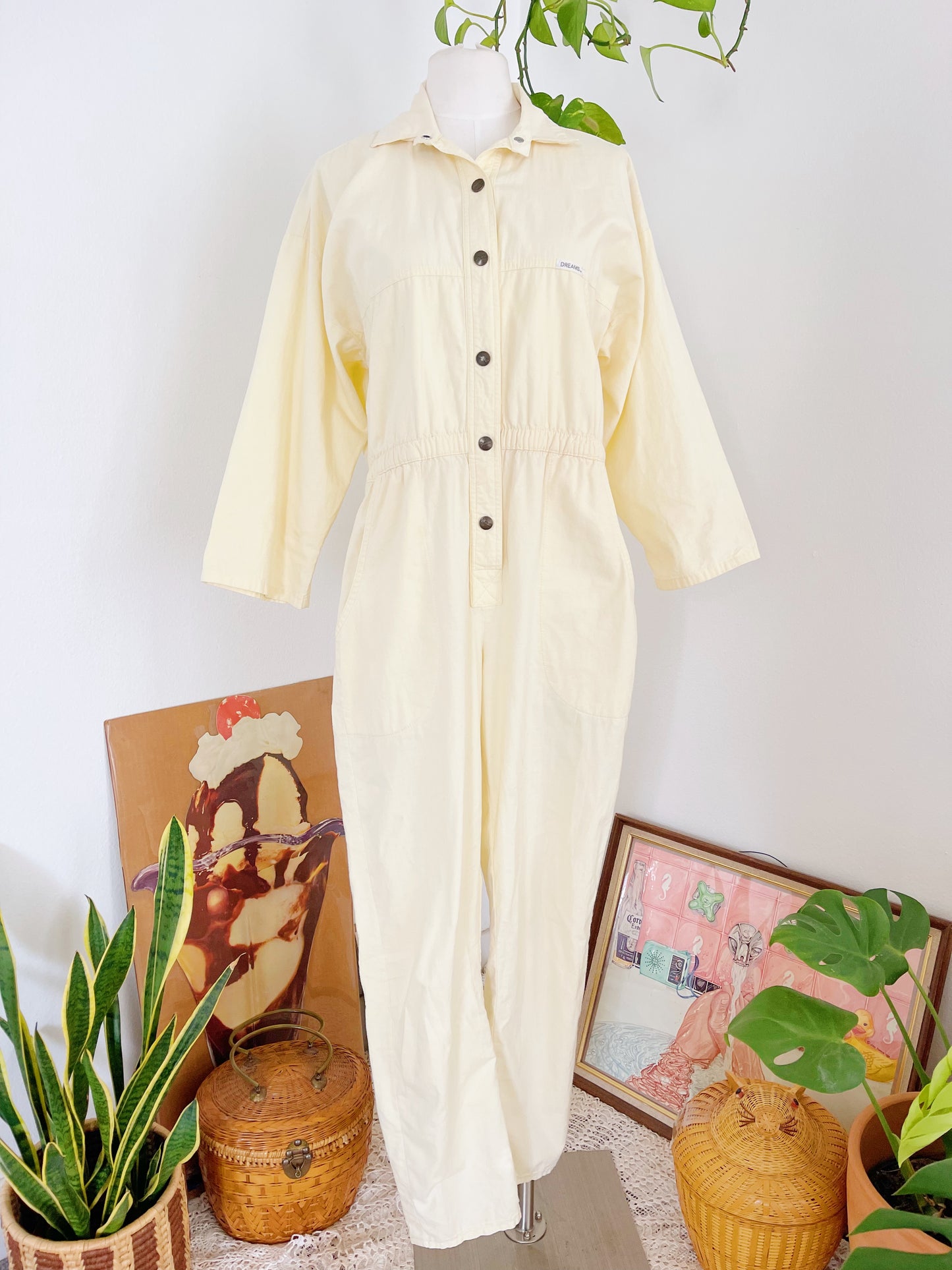 1980’s Cream Lemon Color Jumpsuit