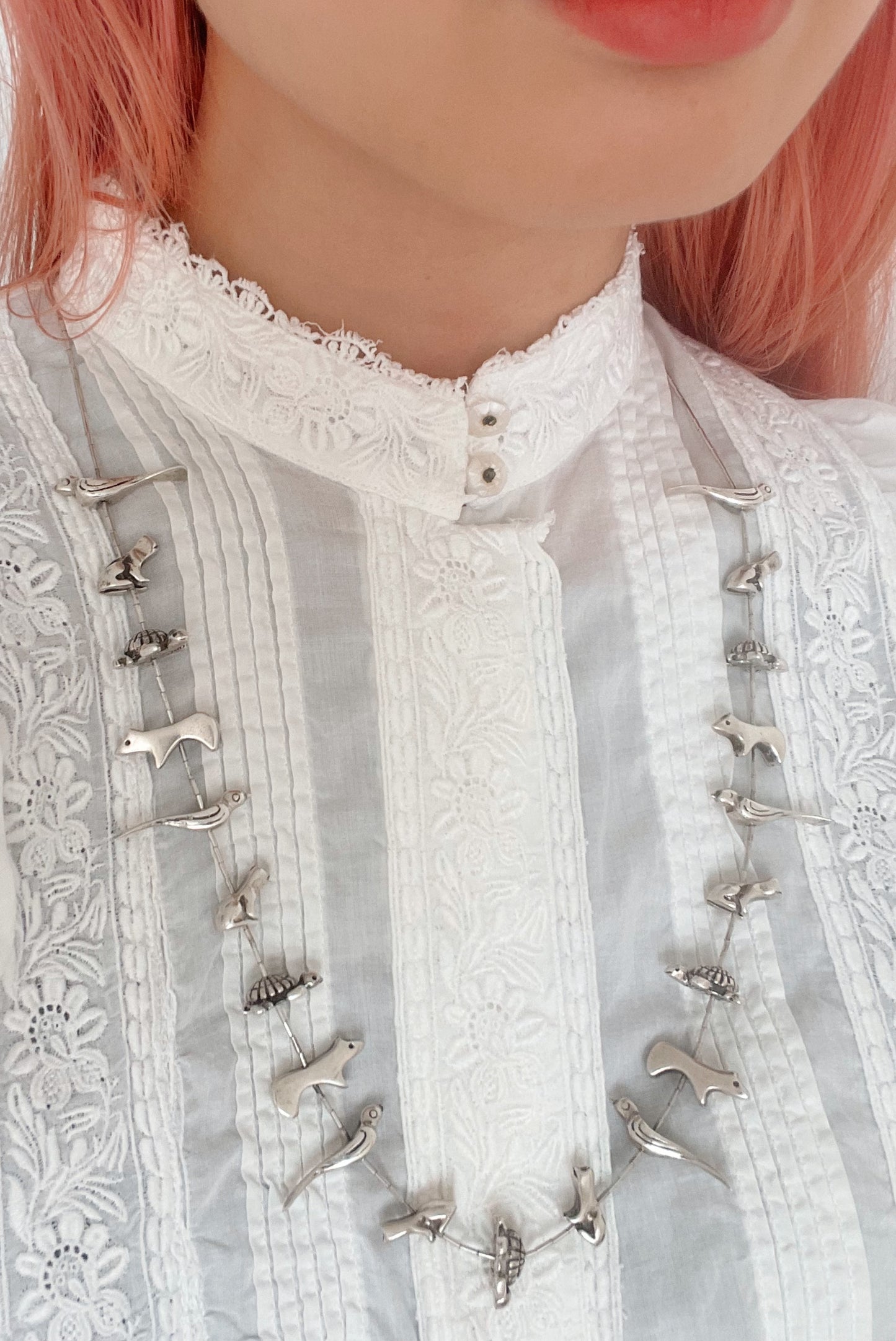Vintage Heavy Silver Zuni Silver Animal Fetishes Necklace.