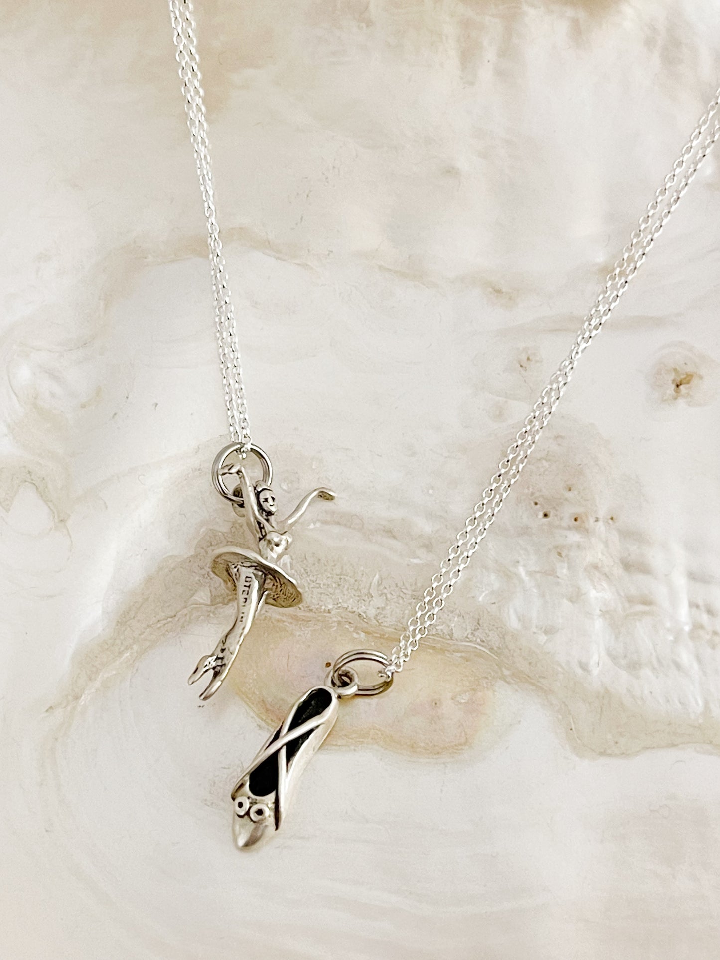 Vintage Tiny Ballet Shoes Silver Pendant.