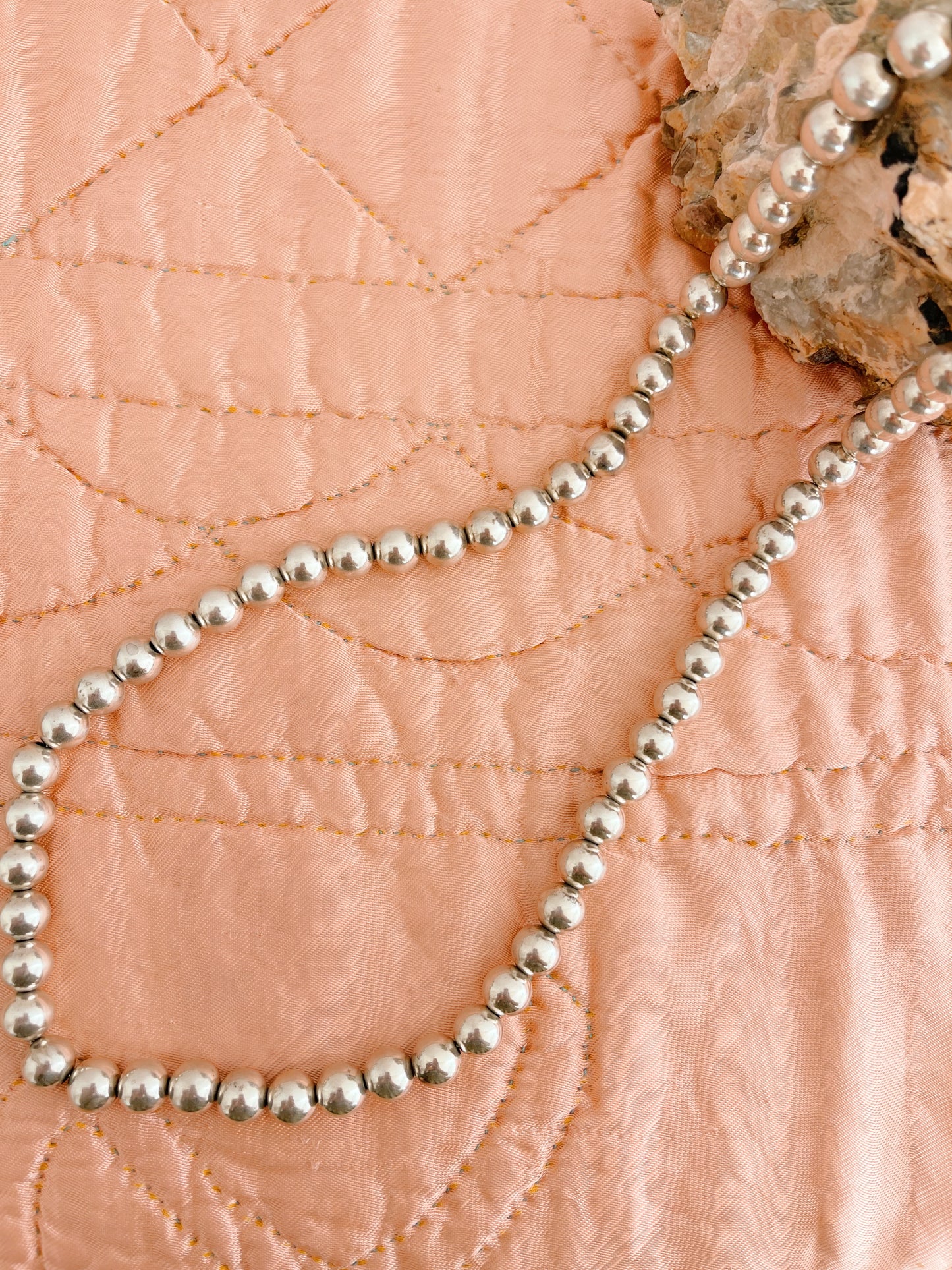 Vintage Mexican Silver Ball Beads Long Necklace