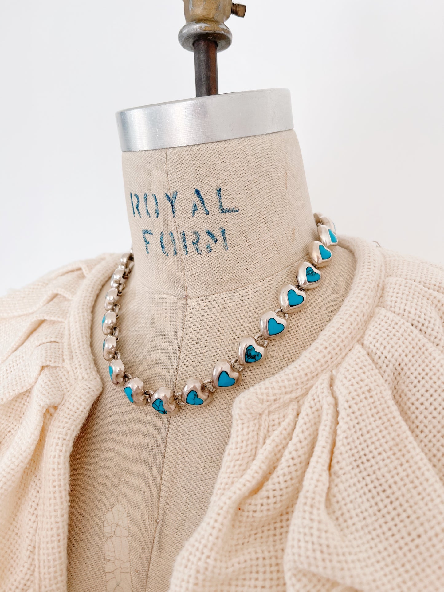 Vintage Turquoise Hearts Choker Necklace