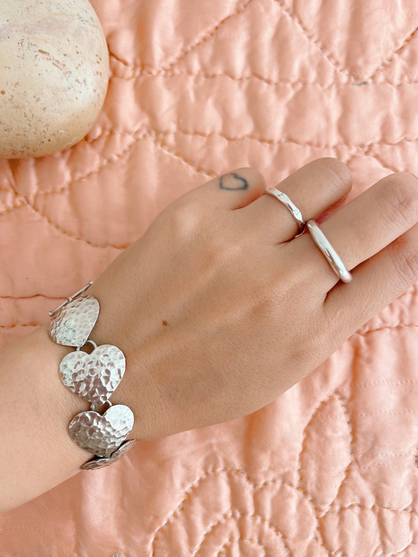 Vintage Hammered Silver Heart Bracelet