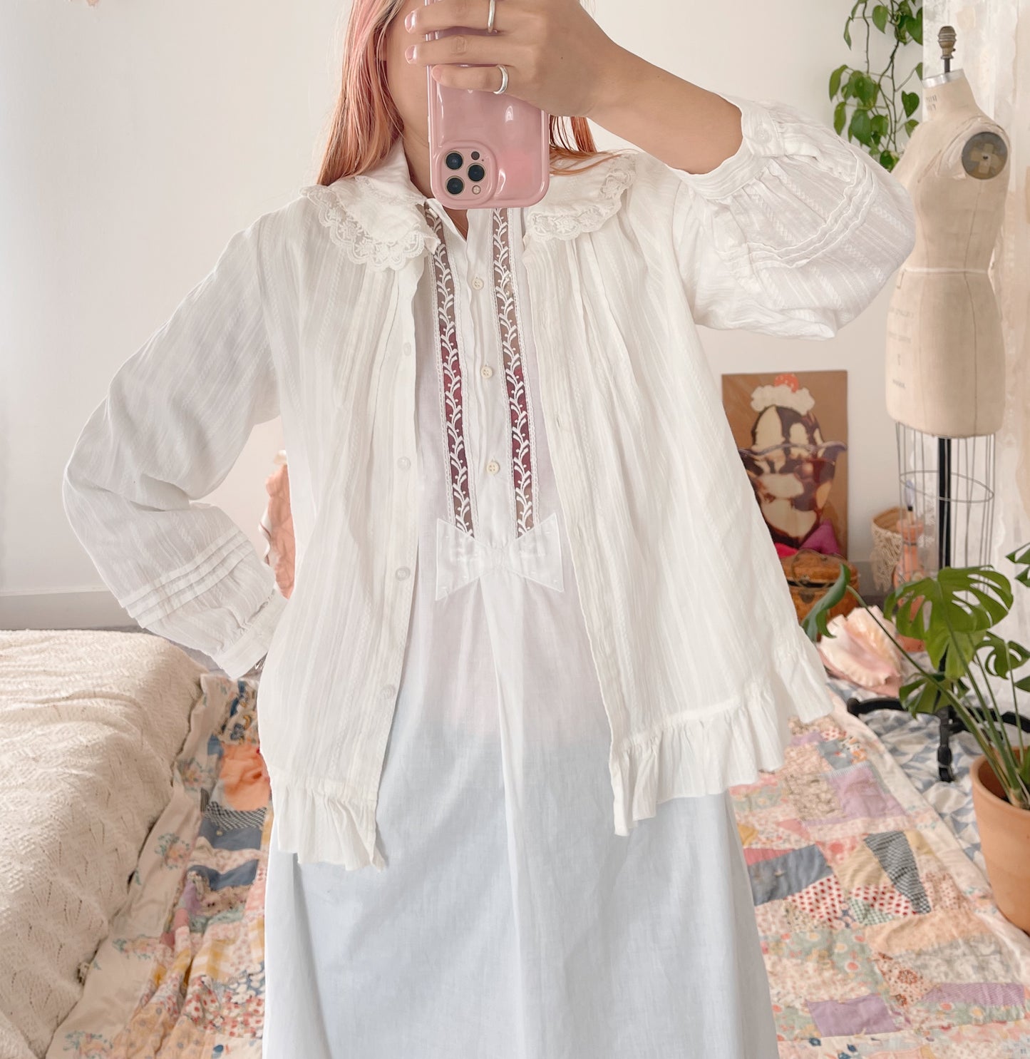 Vintage Cotton Ribbon Long Dress