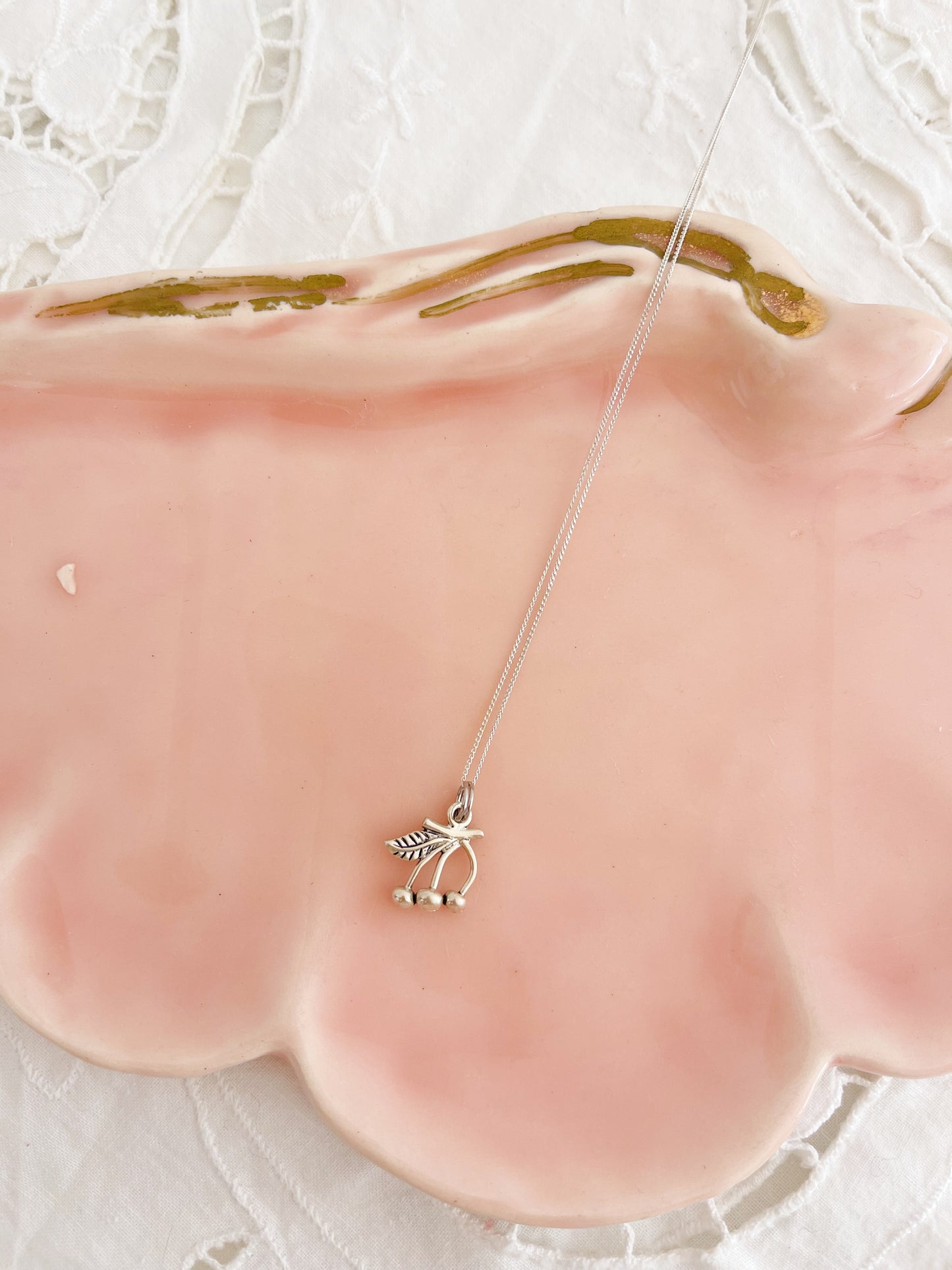 Vintage Tiny Cherry Silver Pendant.