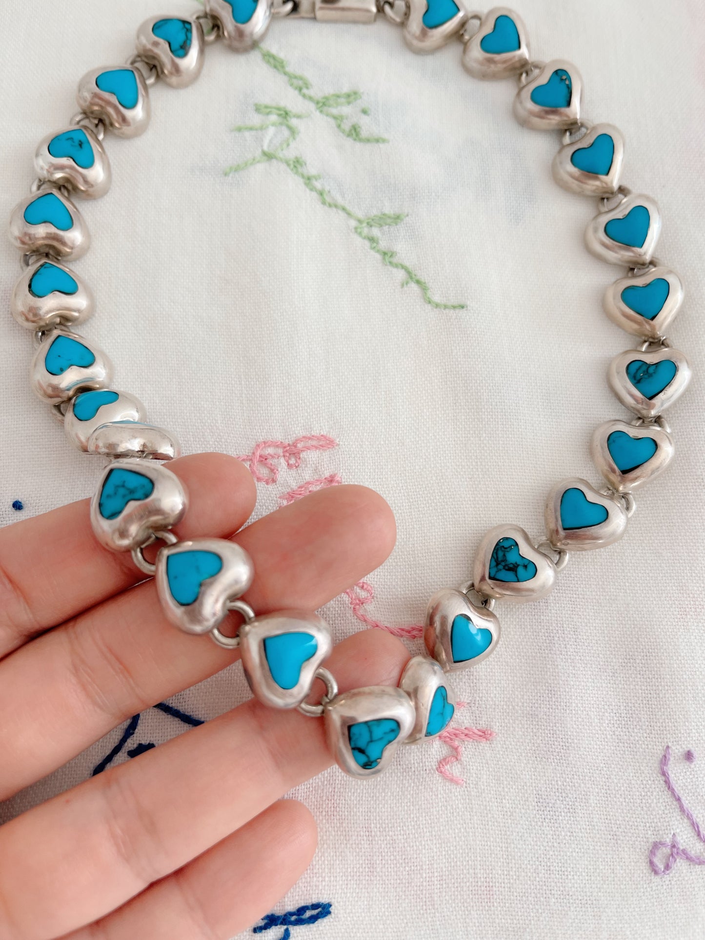 Vintage Turquoise Hearts Choker Necklace