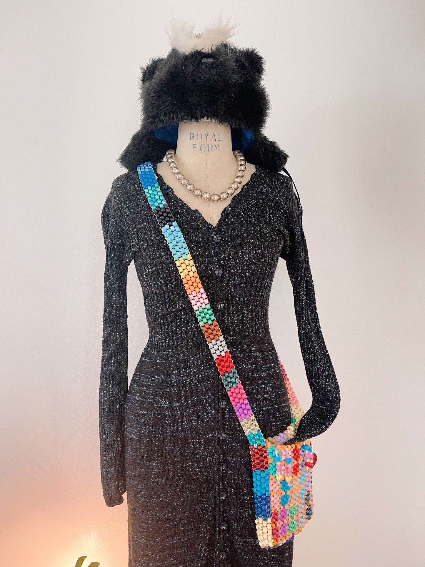 1990s Acrylic Black Lamé Long Dress