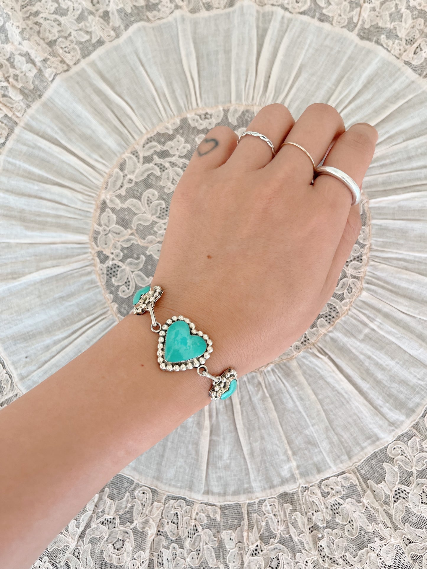 Navajo Turquoise Heart Link Bracelet.