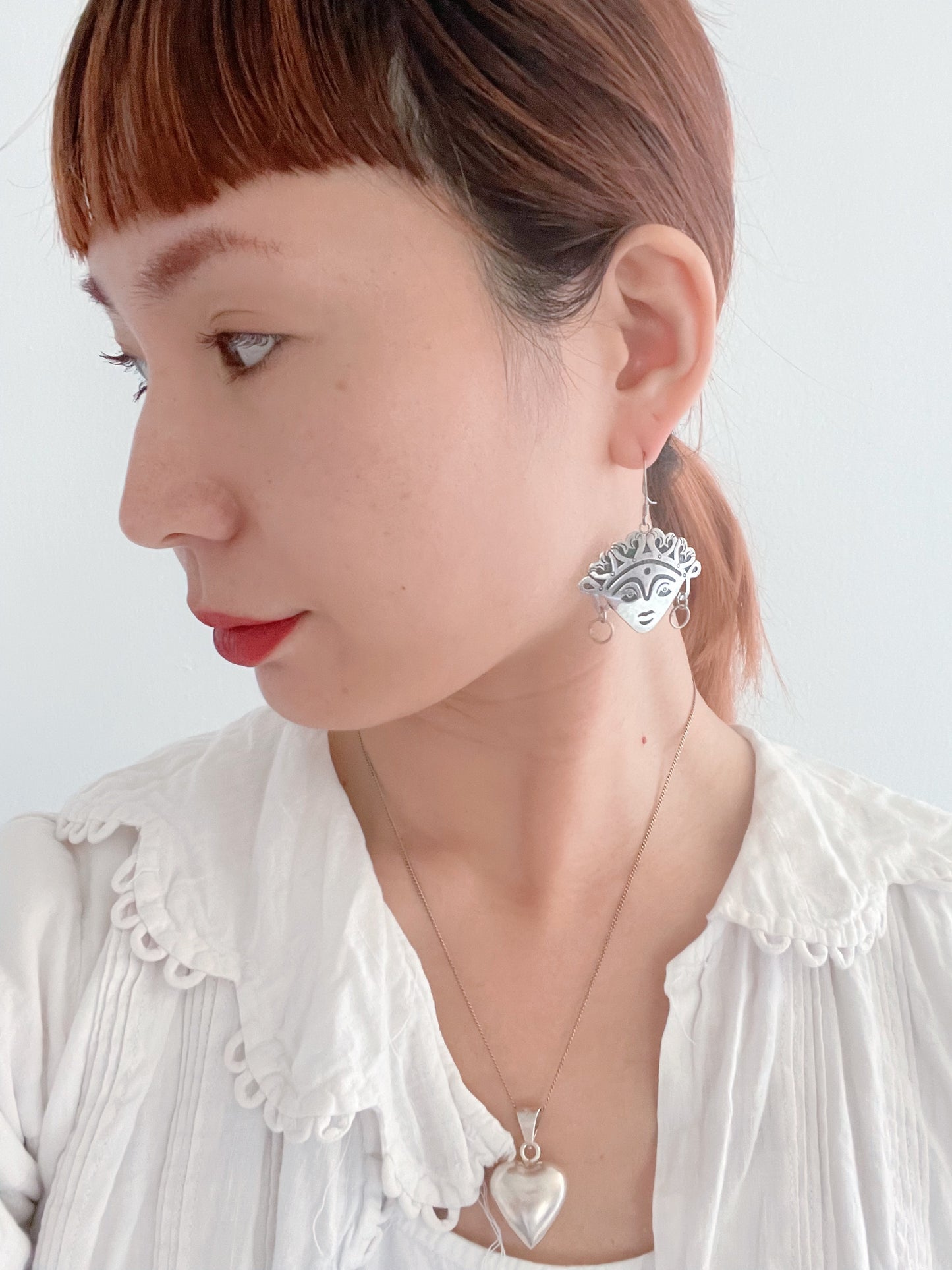 Vintage Mexican Face Silver 925 Pierce.