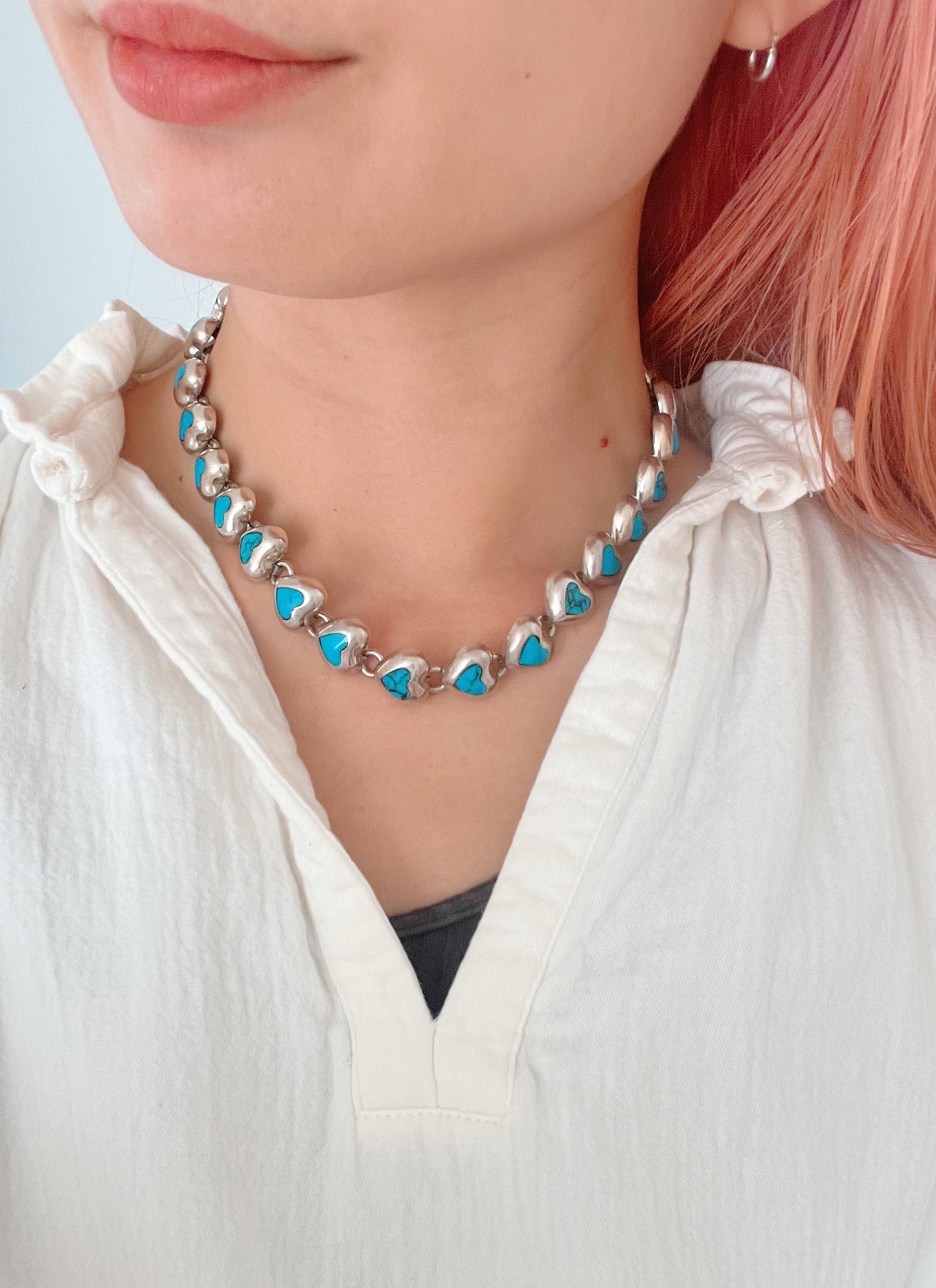 Vintage Turquoise Hearts Choker Necklace