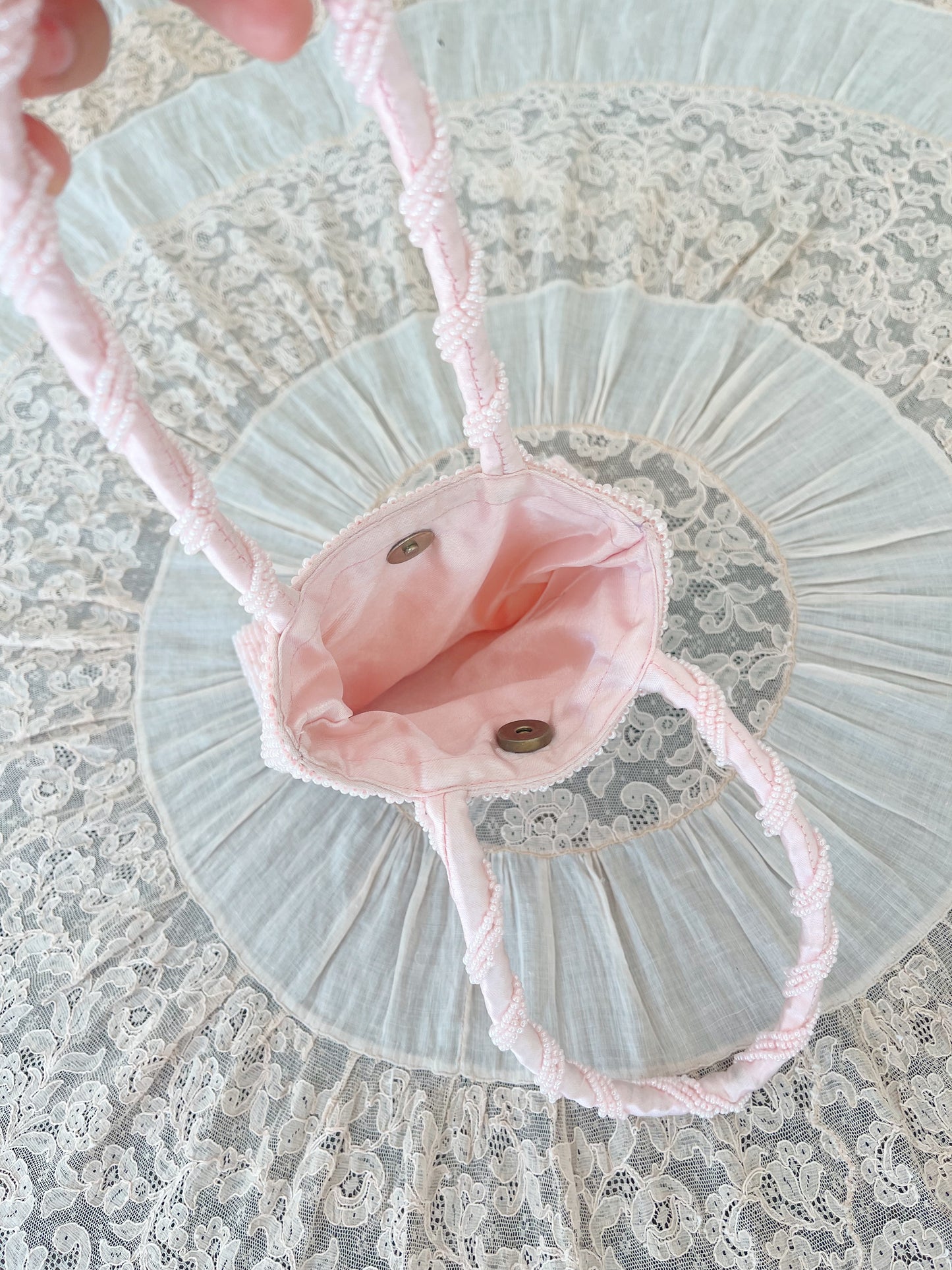 Vintage Pink × Flower Beads Handbag