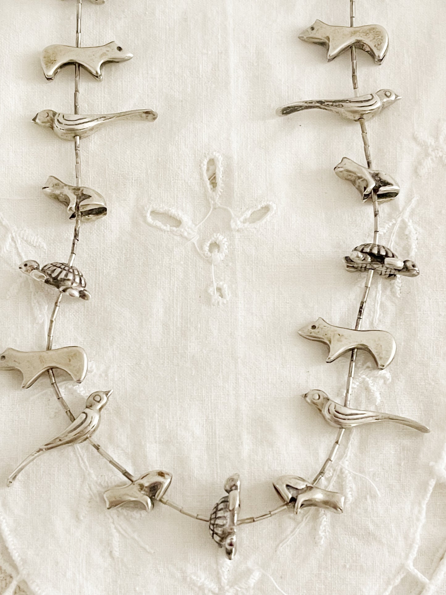 Vintage Heavy Silver Zuni Silver Animal Fetishes Necklace.