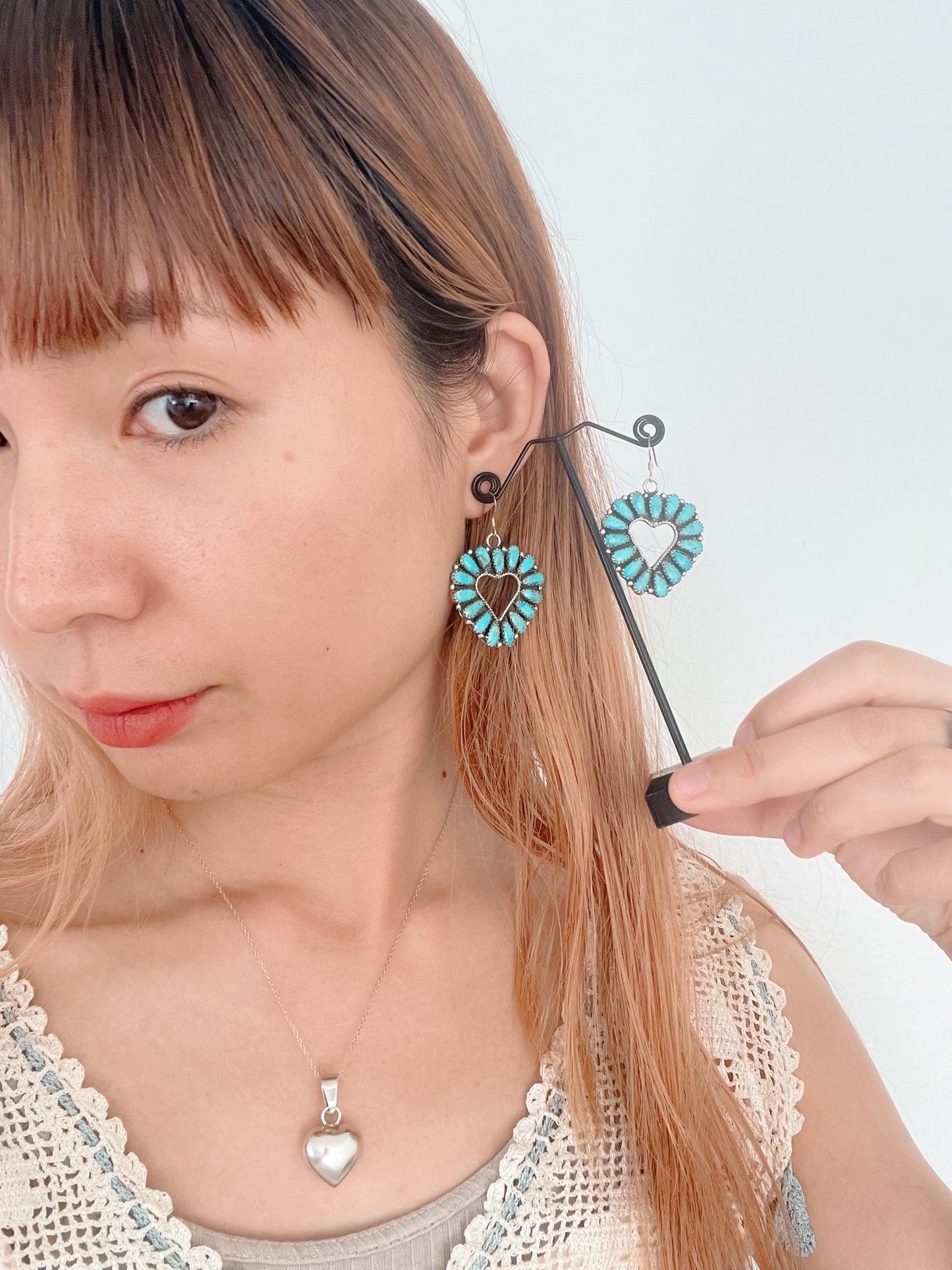 Zuni Turquoise Heart Hook Pierce.
