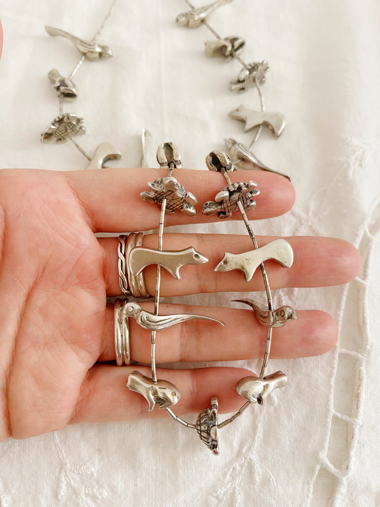 Vintage Heavy Silver Zuni Silver Animal Fetishes Necklace.
