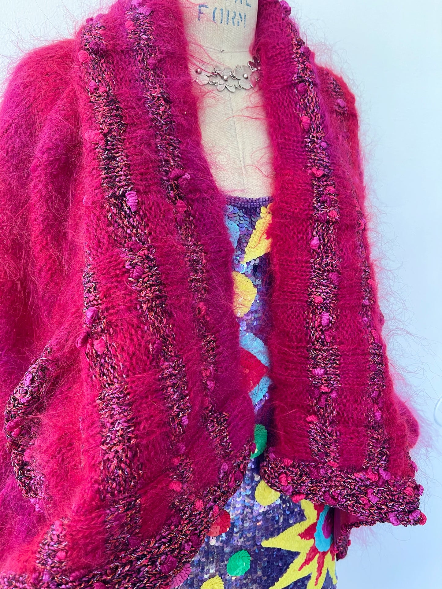 1980s Pink and Purple Mohair Long Cardigan