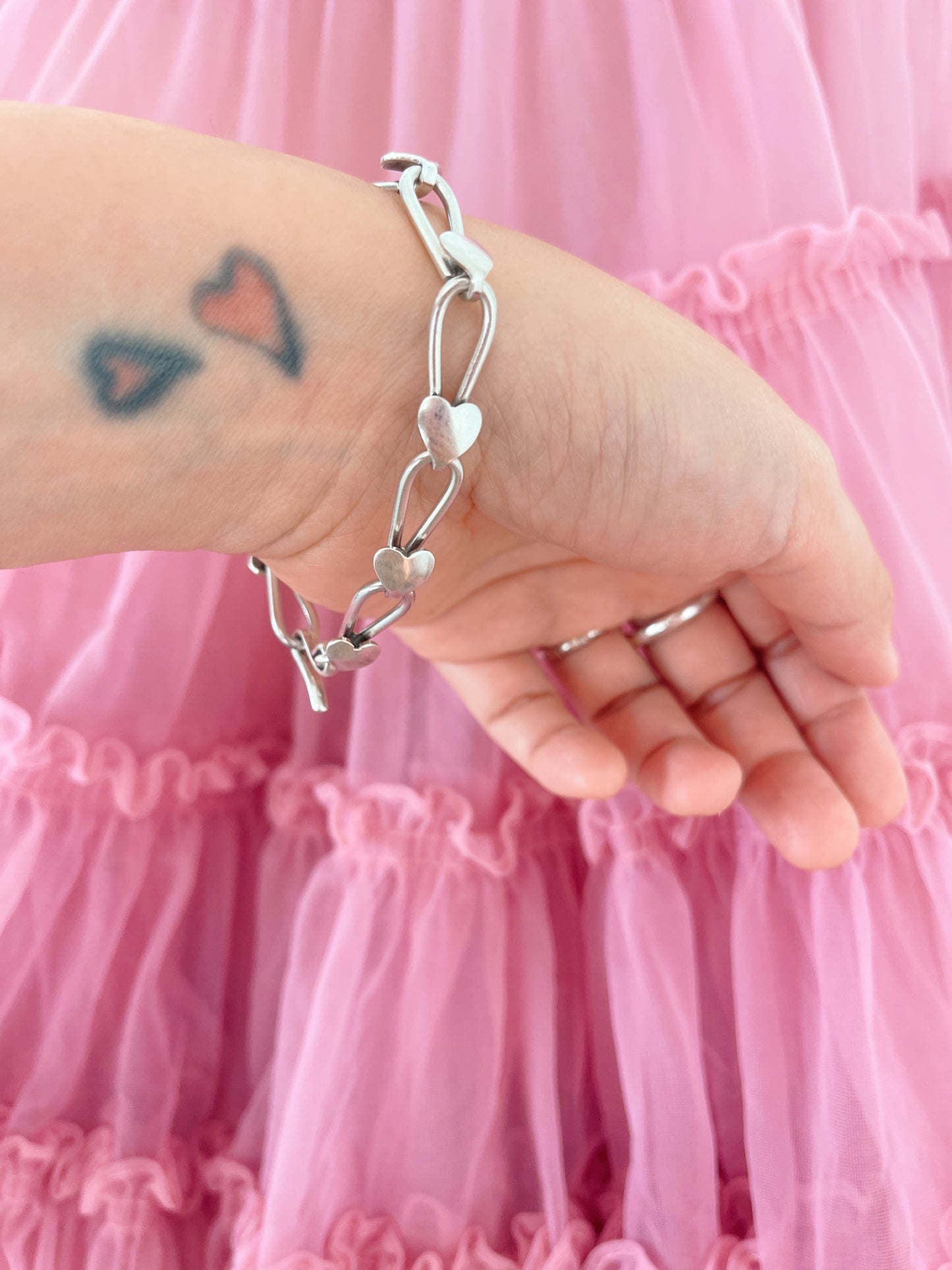 Vintage Chains and Tiny Hearts Bracelet