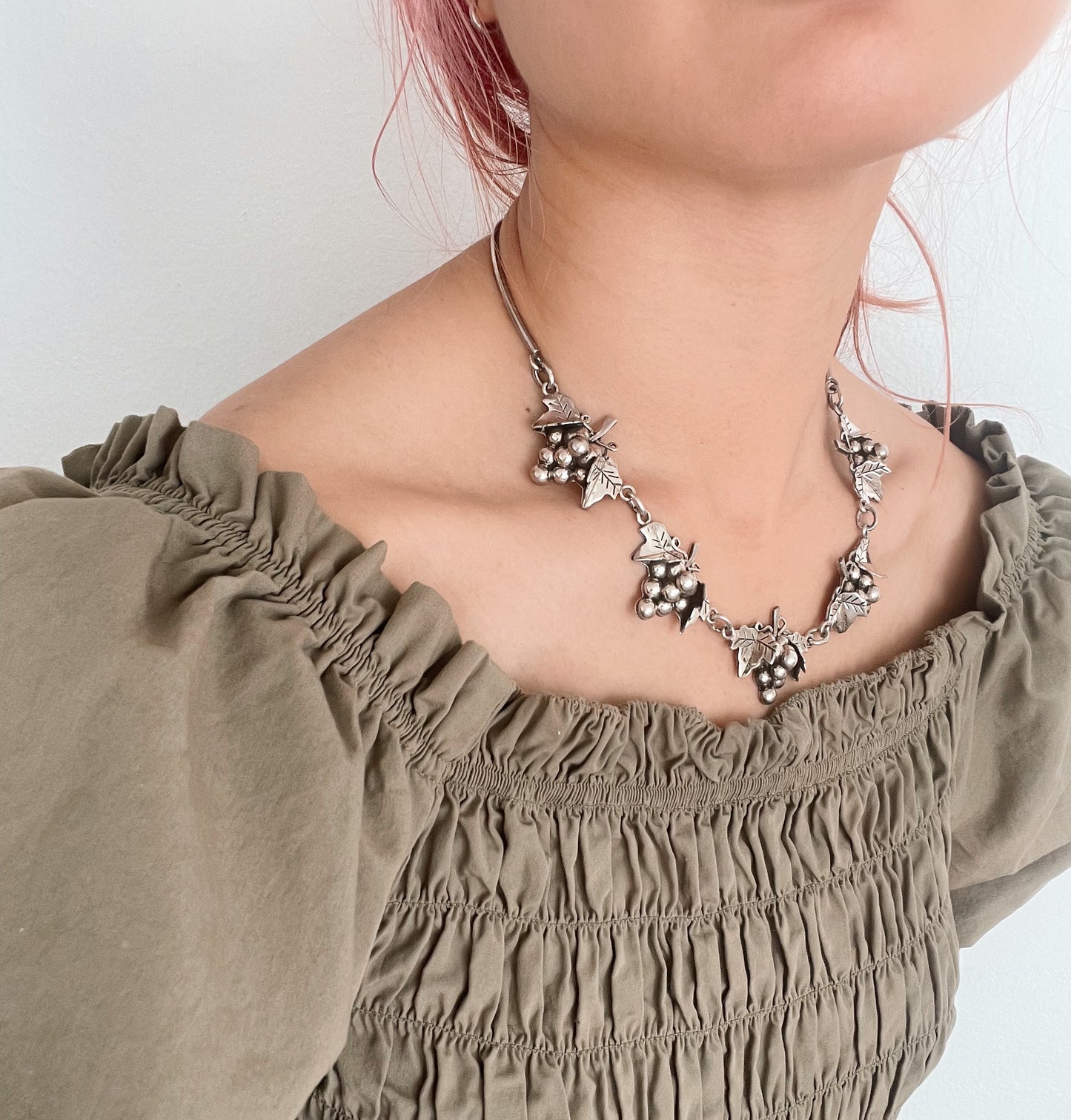 Vintage Silver Grapes Choker Necklace