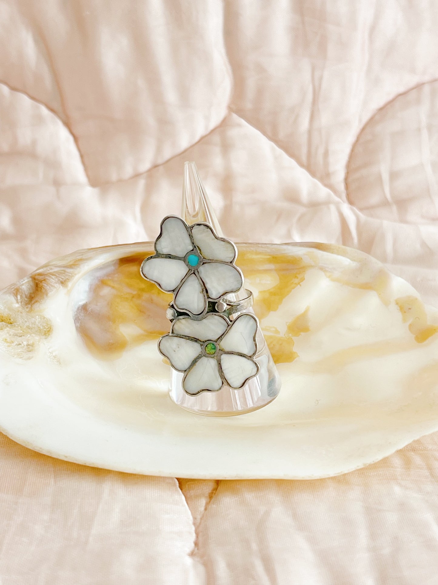 Vintage Zuni Double Flower Inlay Ring